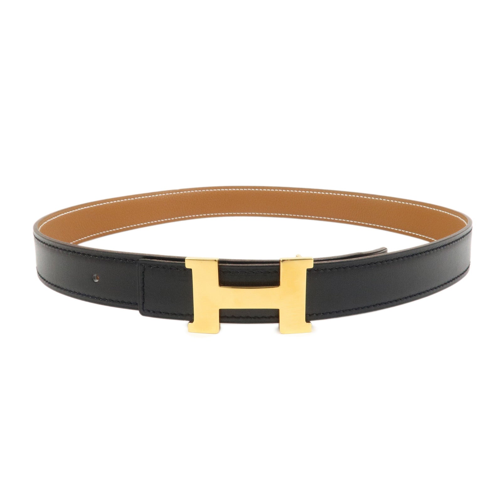 HERMES H Buckle □F Stamped Reversible Constance Belt 65 Black Brown