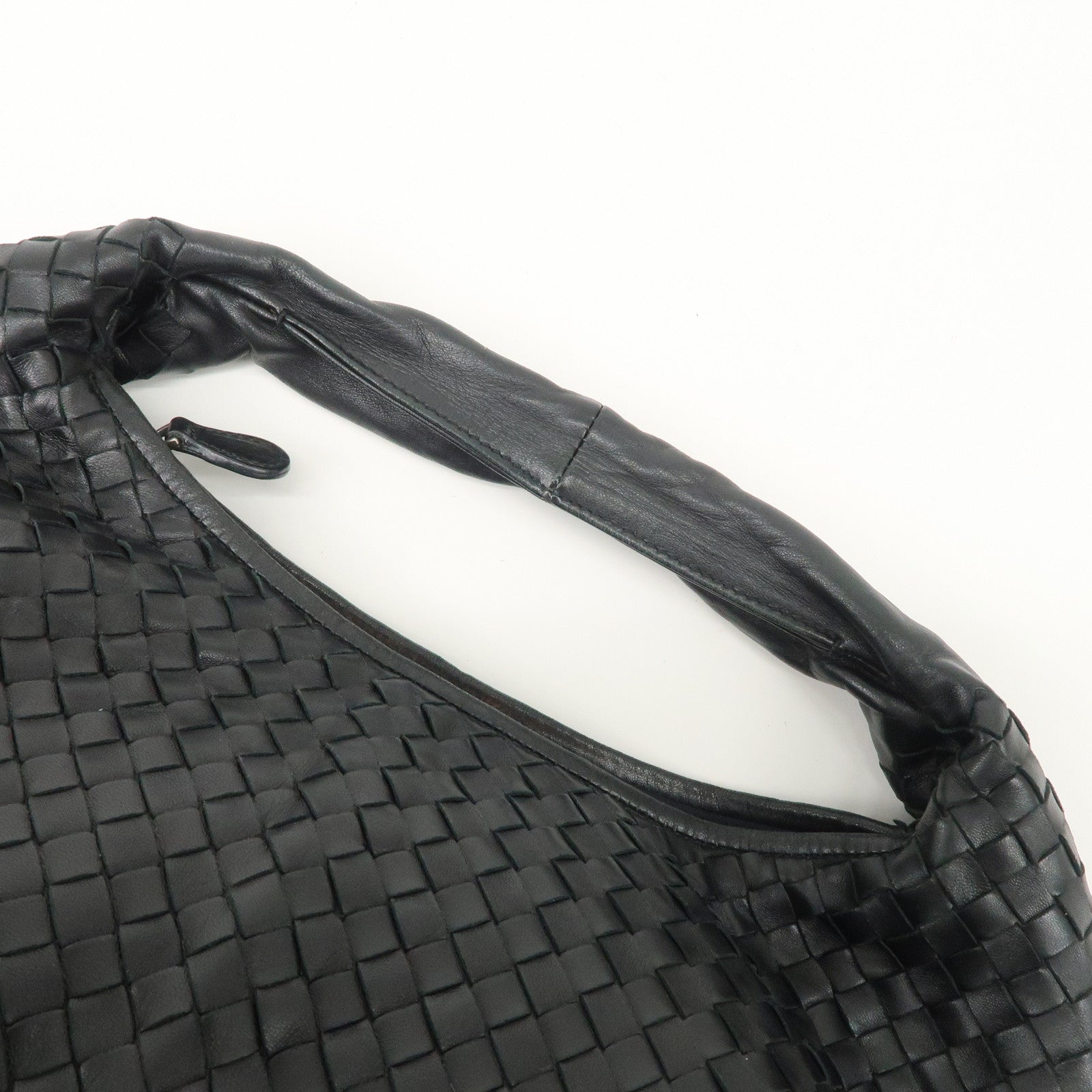 BOTTEGA VENETA Intrecciato Hobo Leather Shoulder Bag Black 232499