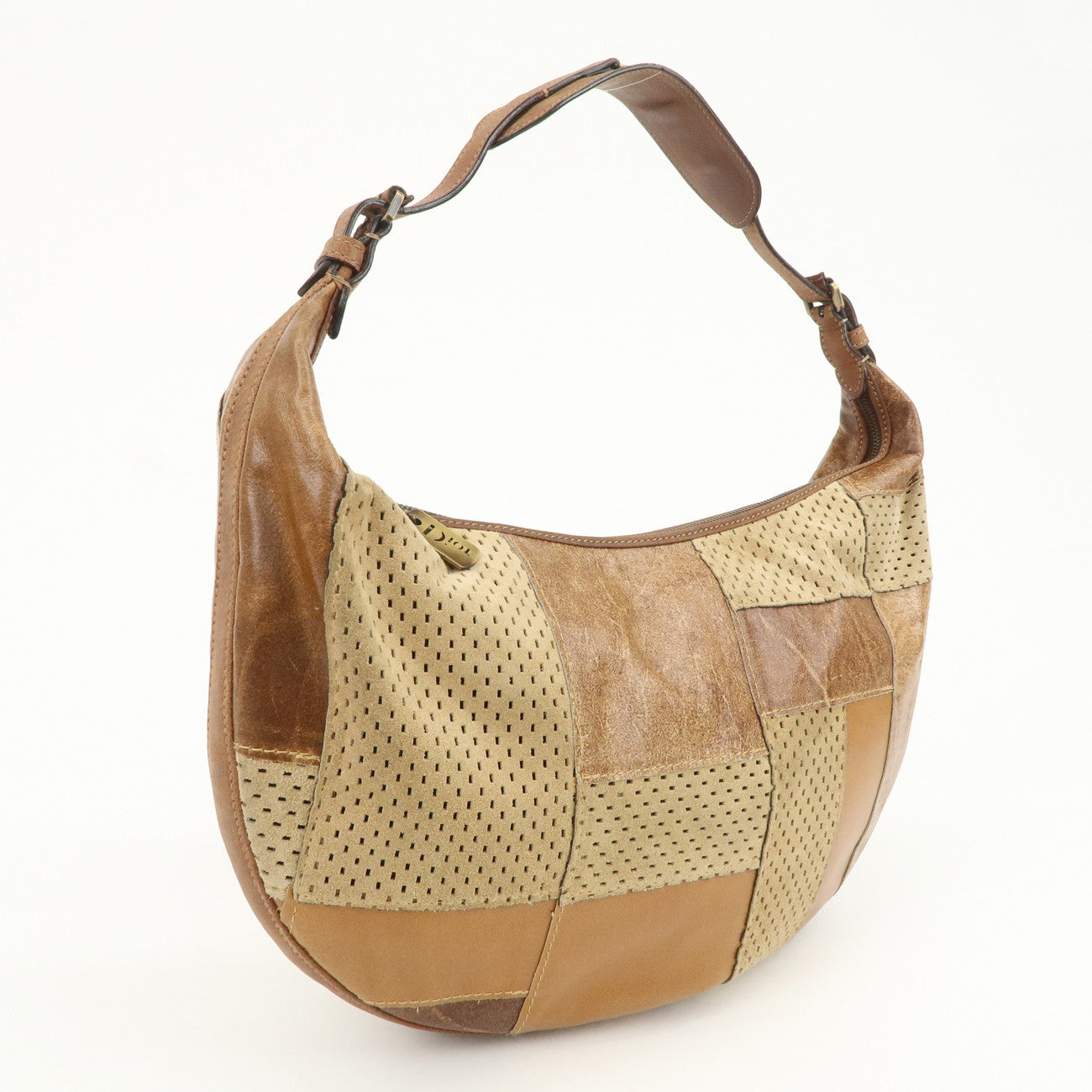 Christian Dior Leather Shoulder Bag Hand Bag Brown Beige