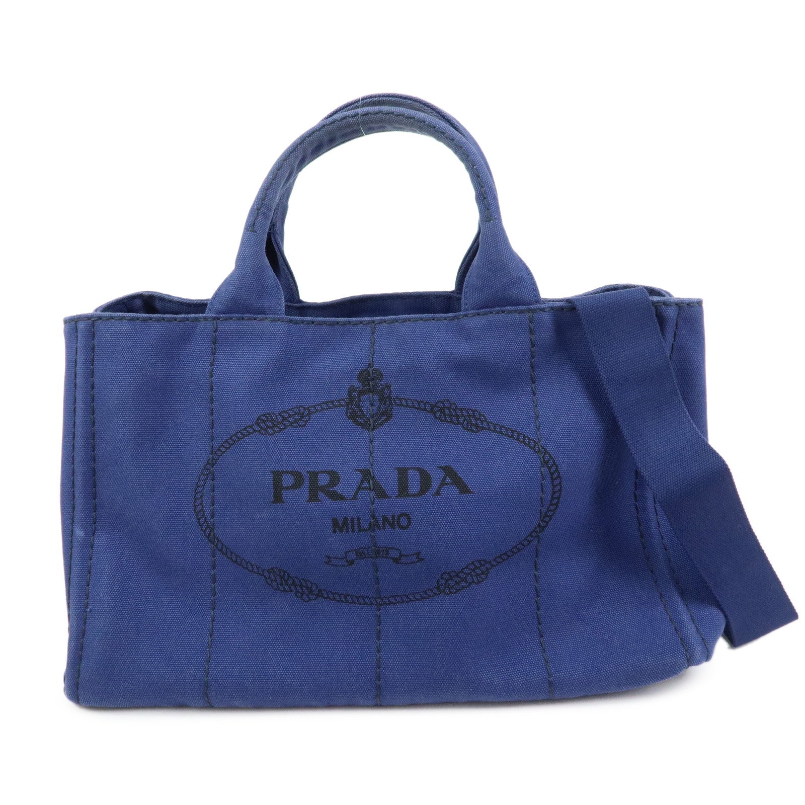 PRADA Triangle Logo Canapa 2Way Tote Bag Hand Bag Blue BN2642