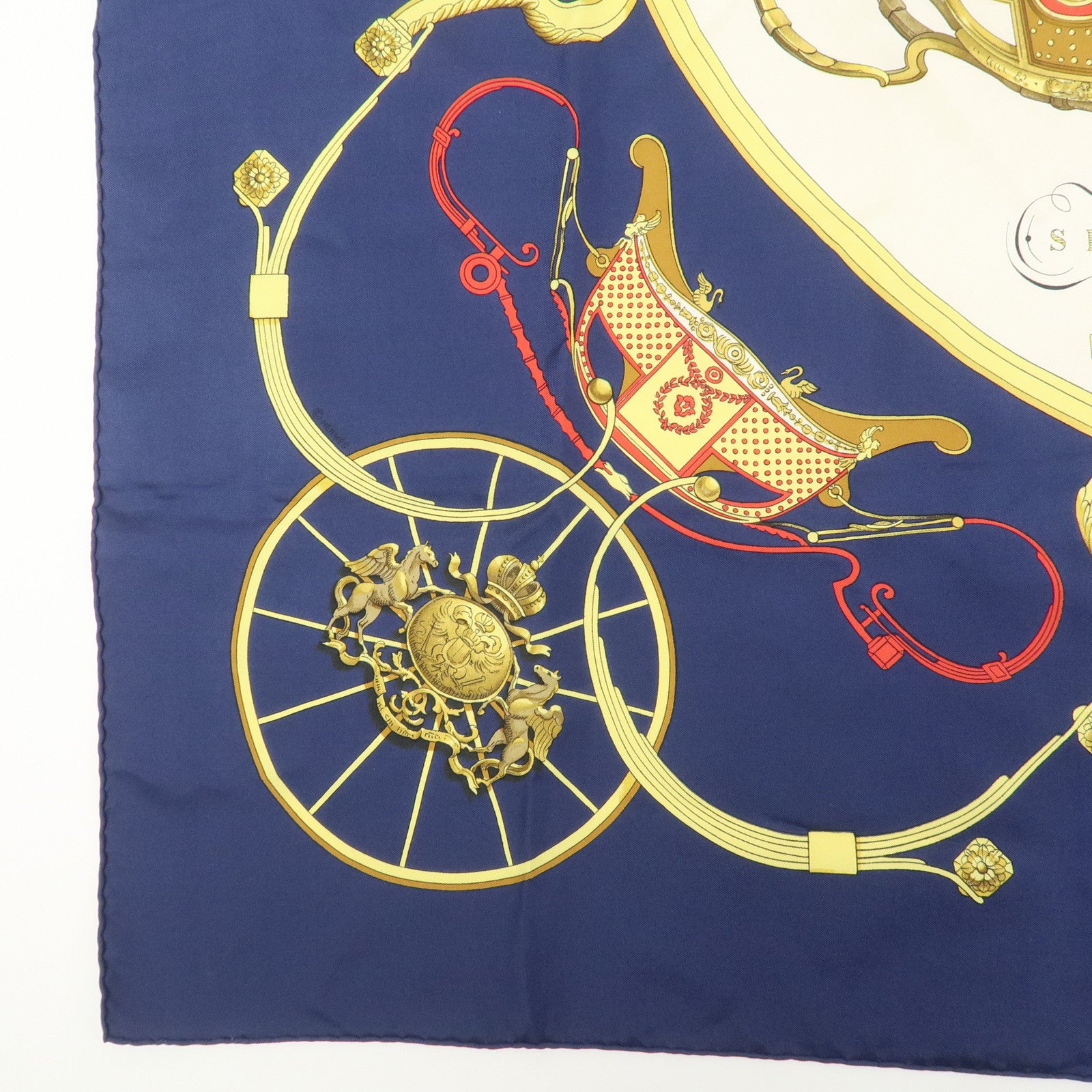 HERMES Carre 90 Silk 100% Scarf SPRINGS Navy Gold