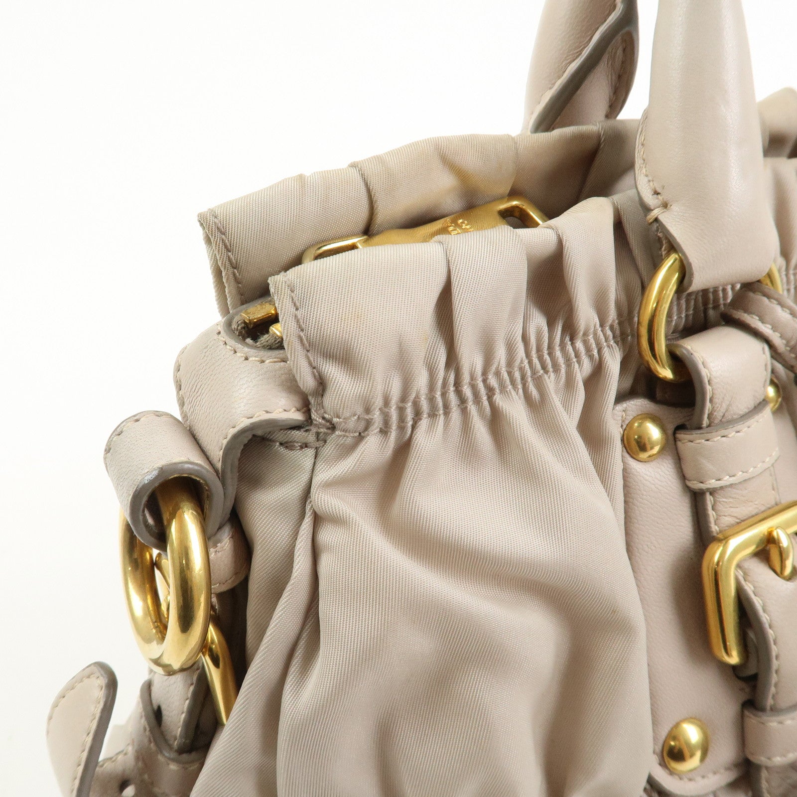 PRADA Nylon Leather 2Way Bag Hand Bag Shoulder Bag Gray BN1407