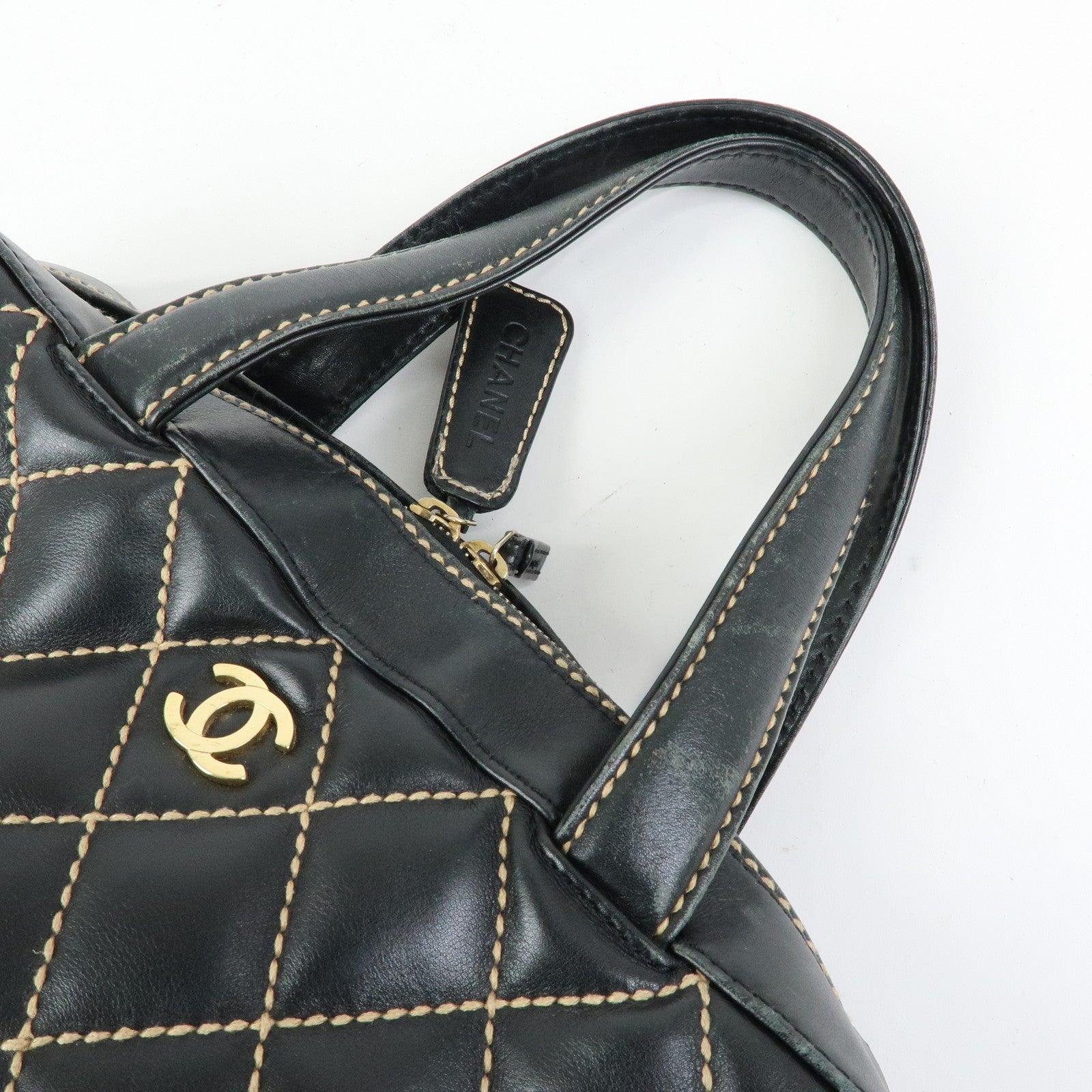 CHANEL Wild Stitch COCO Mark Calf Leather Boston Bag Black A18121
