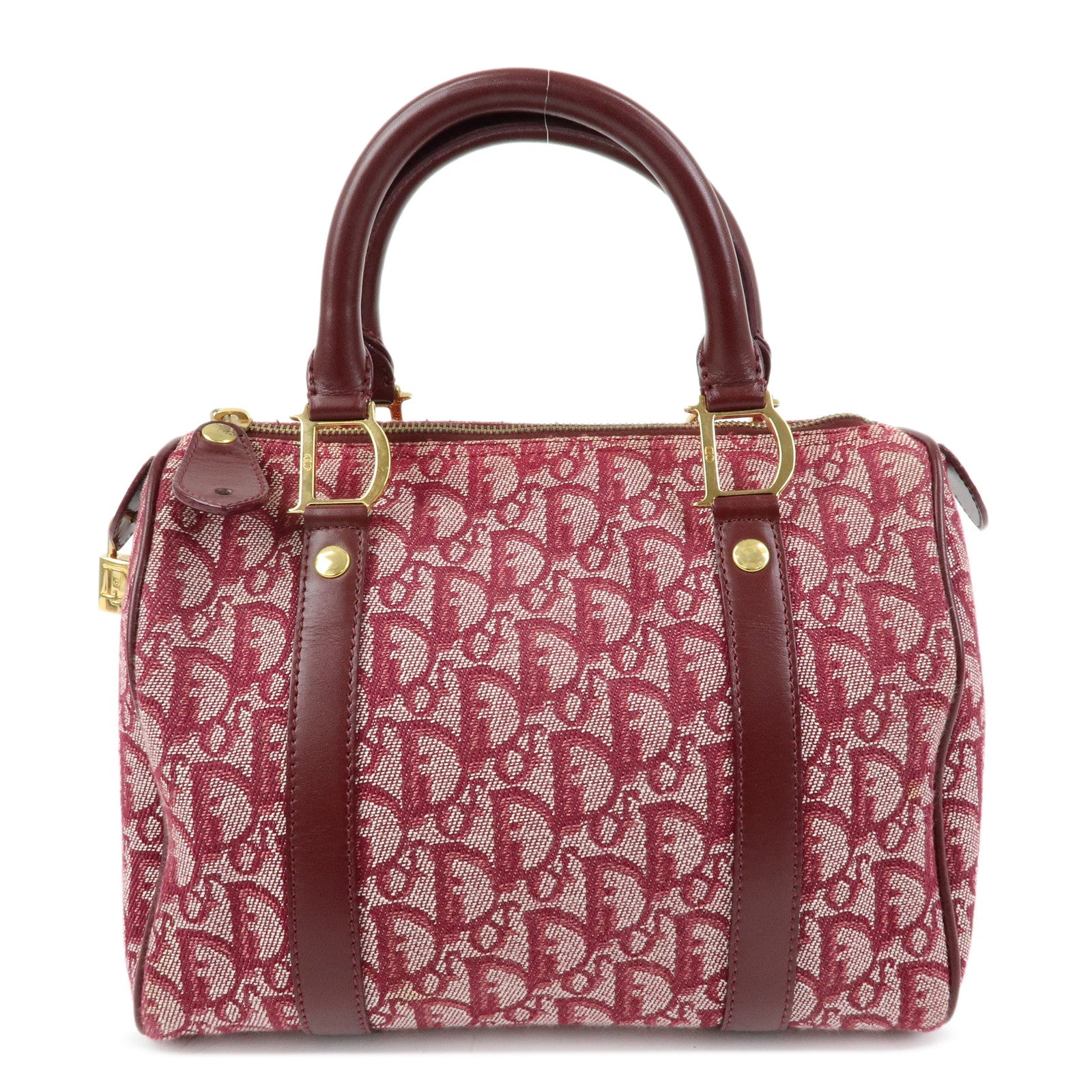 Christian Dior Trotter Jacquard Leather Boston Bag Burgundy