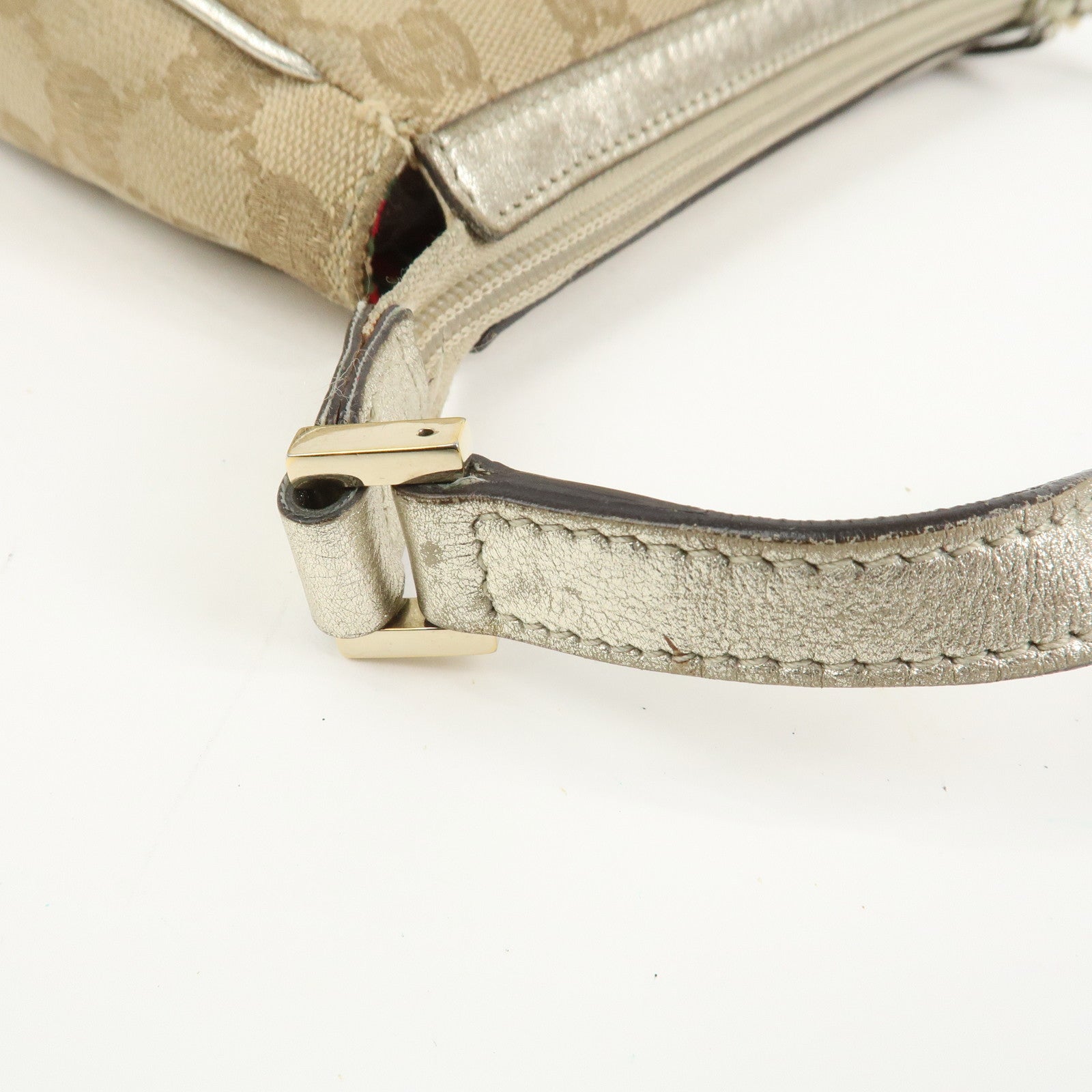 GUCCI Abbey GG Canvas Leather Pouch Hand Bag Beige Gold 145750