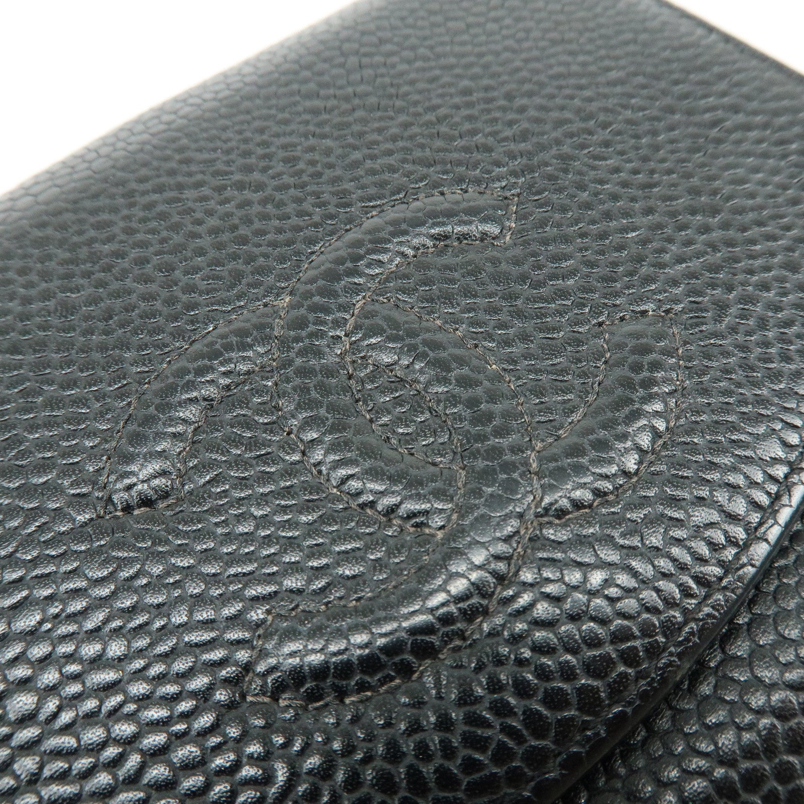 CHANEL COCO Mark Caviarskin Compact Bi-fold Wallet Black