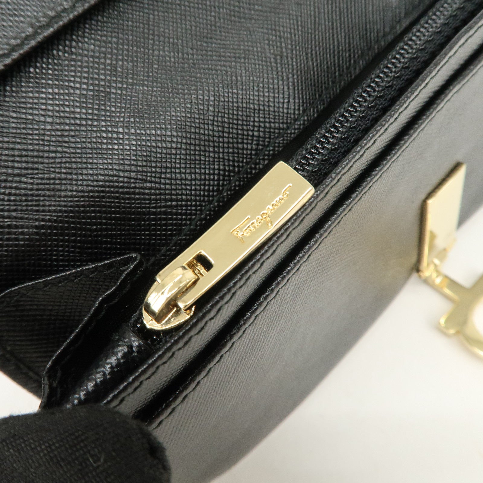 Ferragamo Gancini Vara Leather Wallet Set Of 2 Black Purple Used