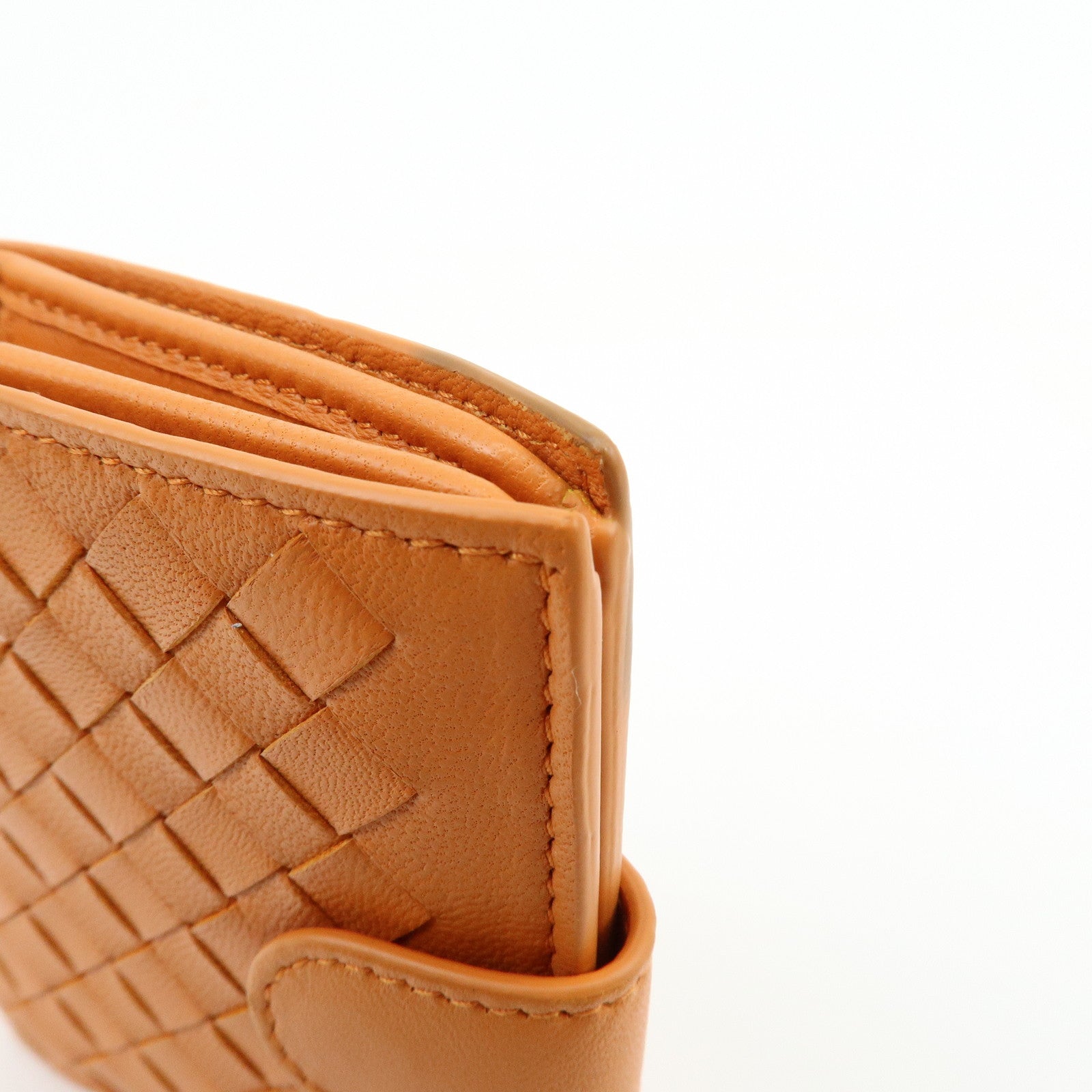 Bottega Veneta Intrecciato Leather Bi-fold Comact Wallet Orange