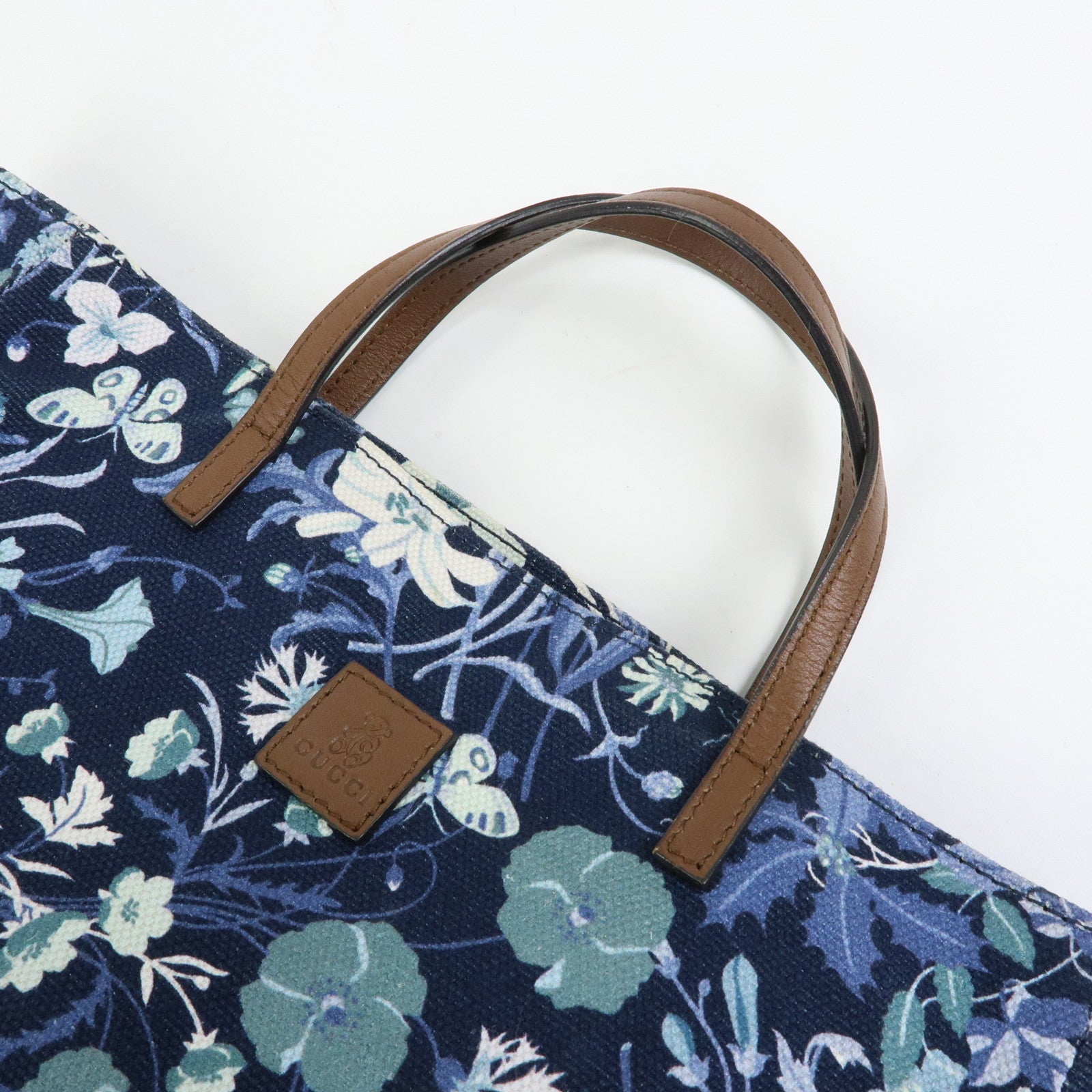 GUCCI Children's Canvas Leather Tote Bag Hand Bag Flower 284721