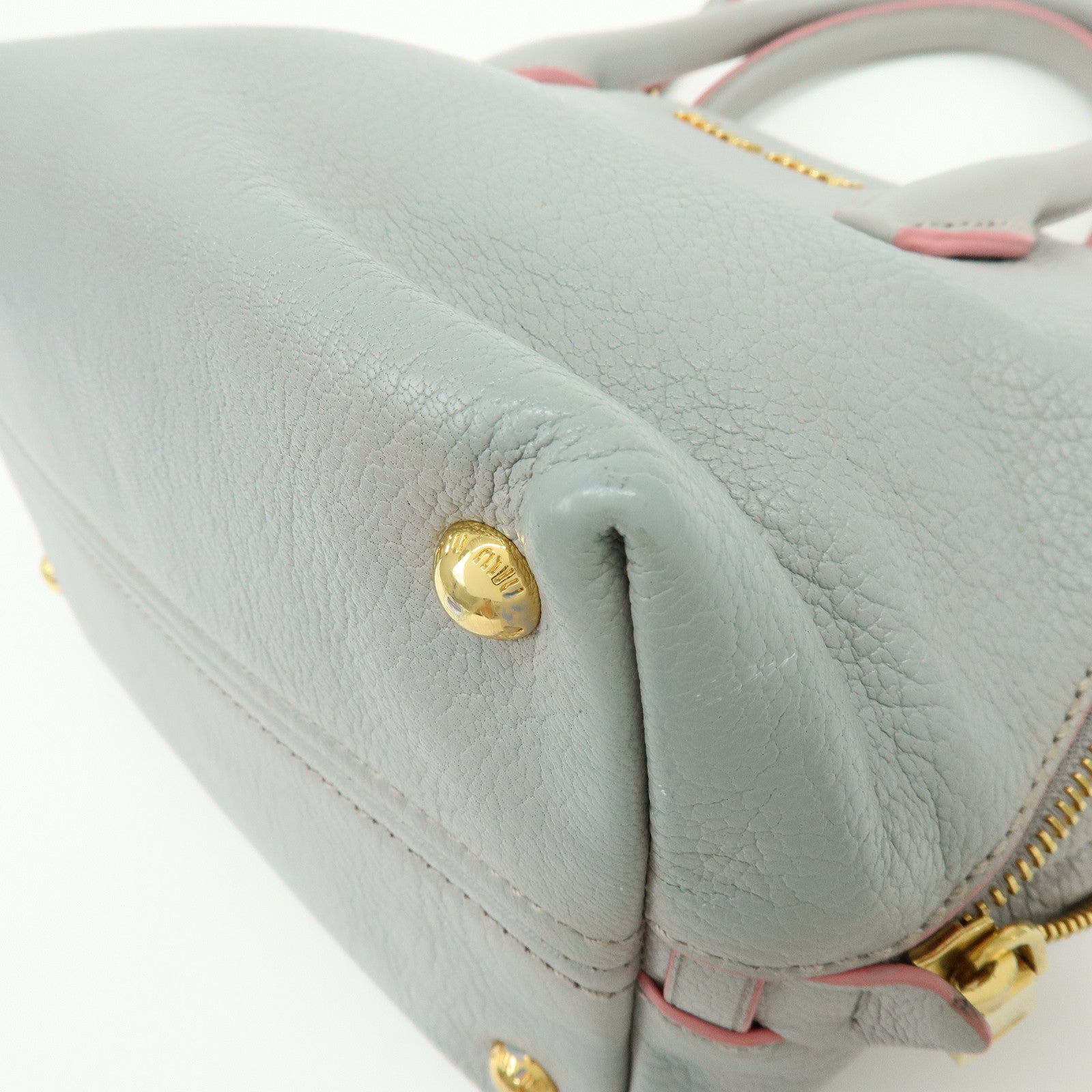 MIU MIU Madras Leather 2Way Bag Hand Bag Gray Pink 5BA003