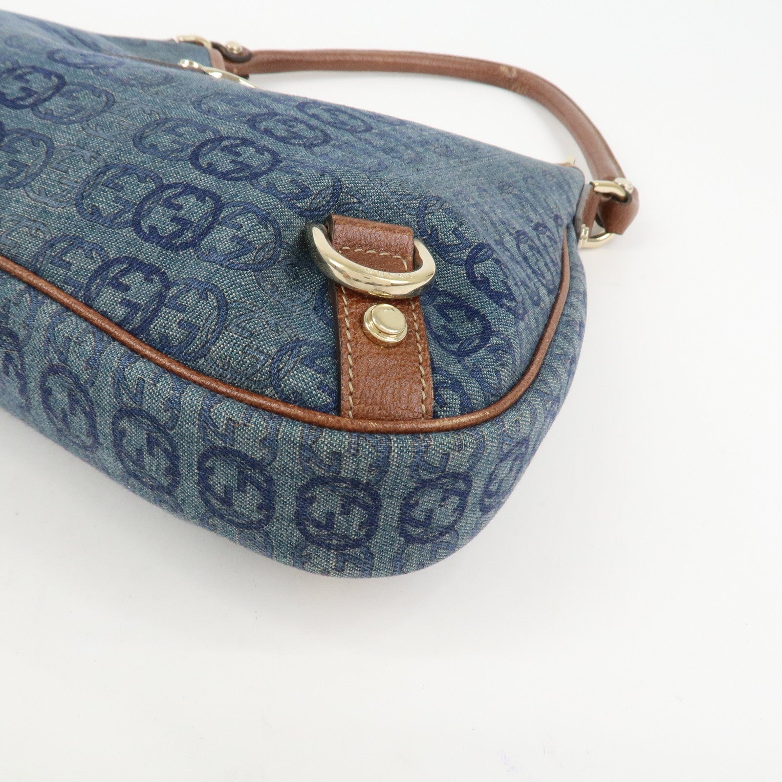 GUCCI Abbey GG Denim Canvas Leather Shoulder Bag Hand Bag 130738