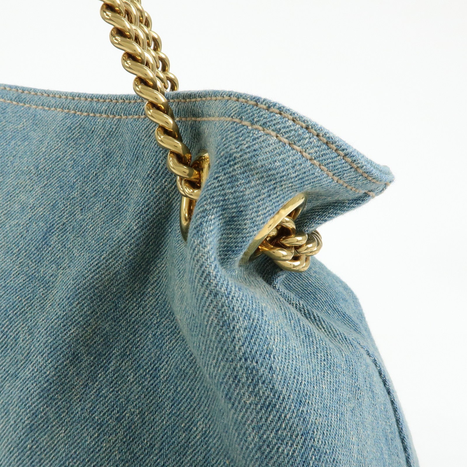 GUCCI SOHO Interlocking G Denim Leather Chain Shoulder Bag 308982