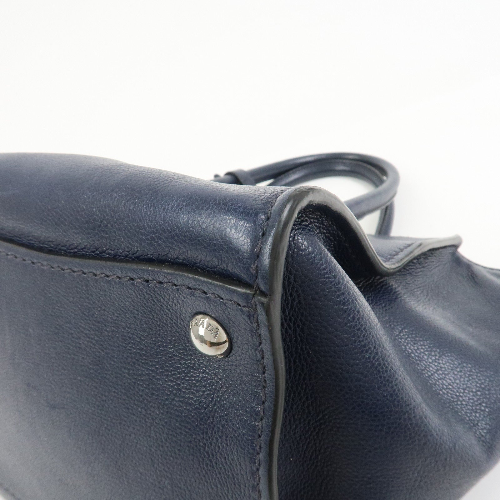 PRADA Triangle Logo 2 Way Bag Tote Bag Shoulder Bag Navy B2625M