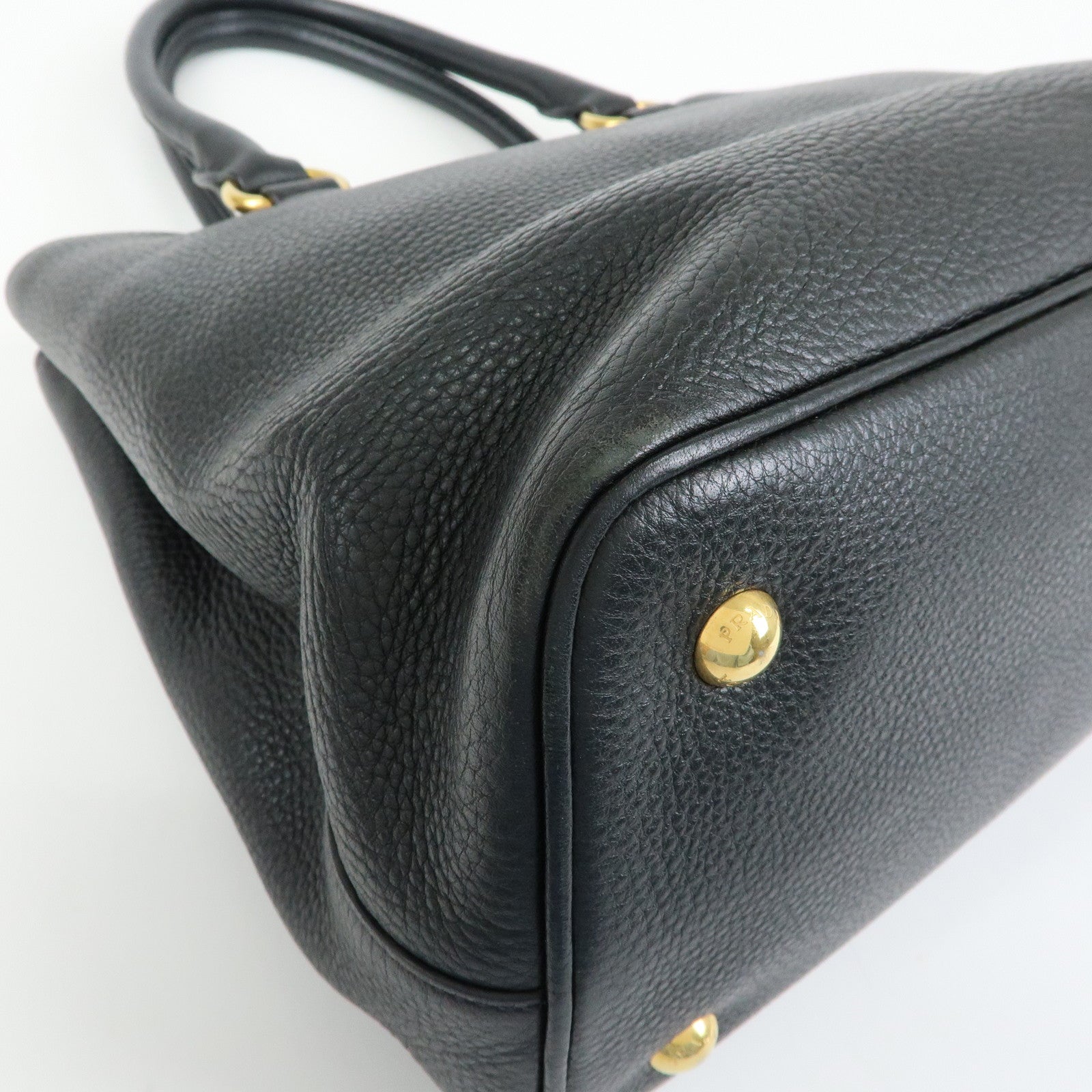PRADA Logo Calf Leather Tote Bag Hand Bag Black