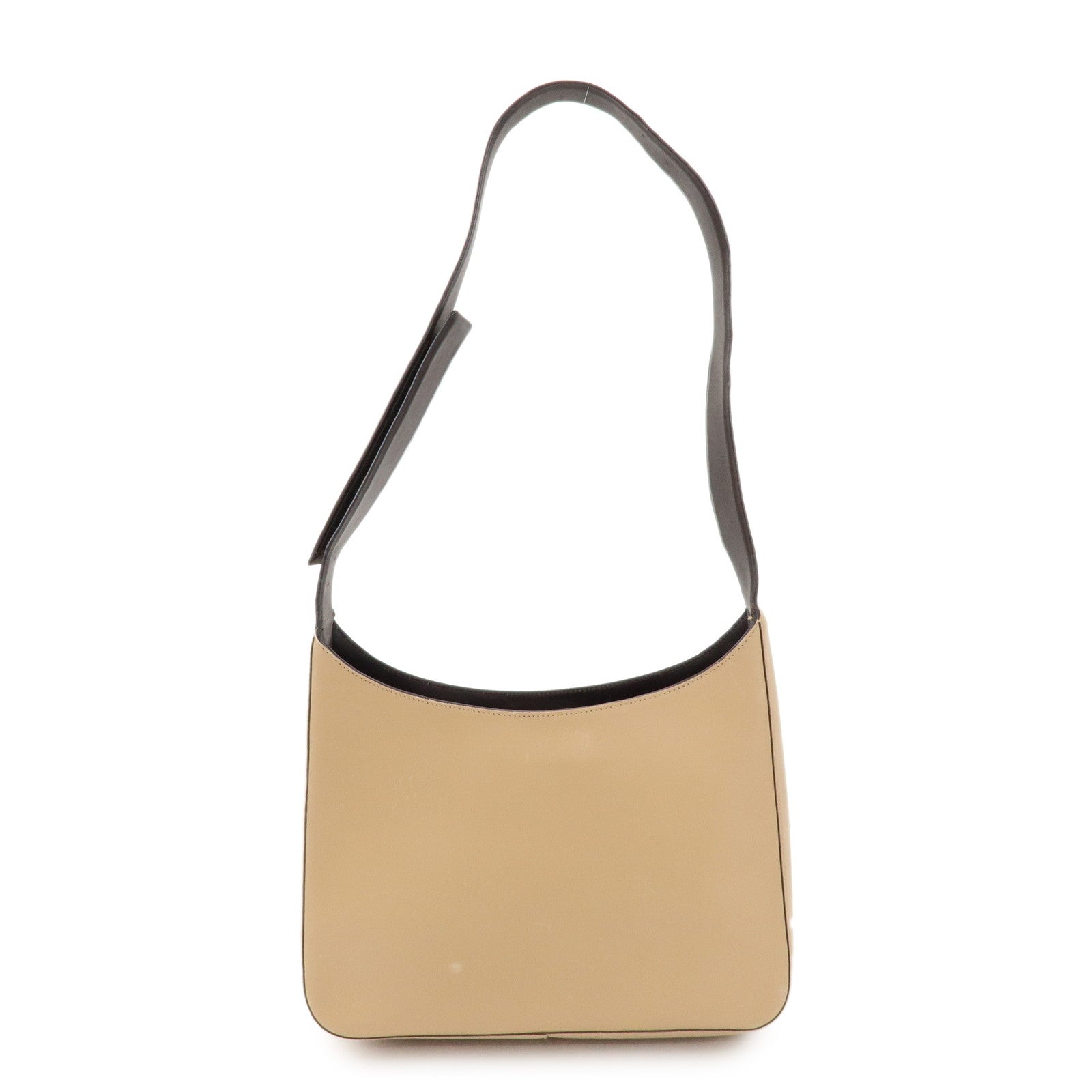 PRADA Logo Leather Shoulder Bag Hand Bag Beige