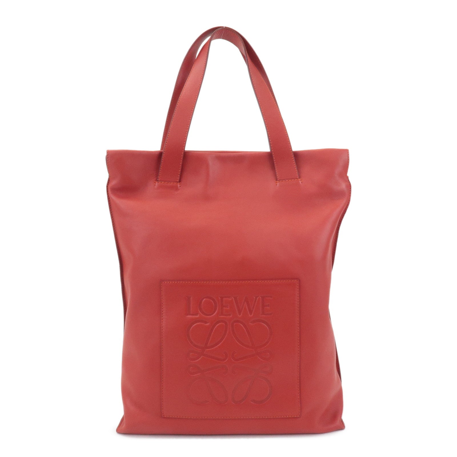 LOEWE Anagram Leather Shopper Tote Bag Shoulder Bag Red Used