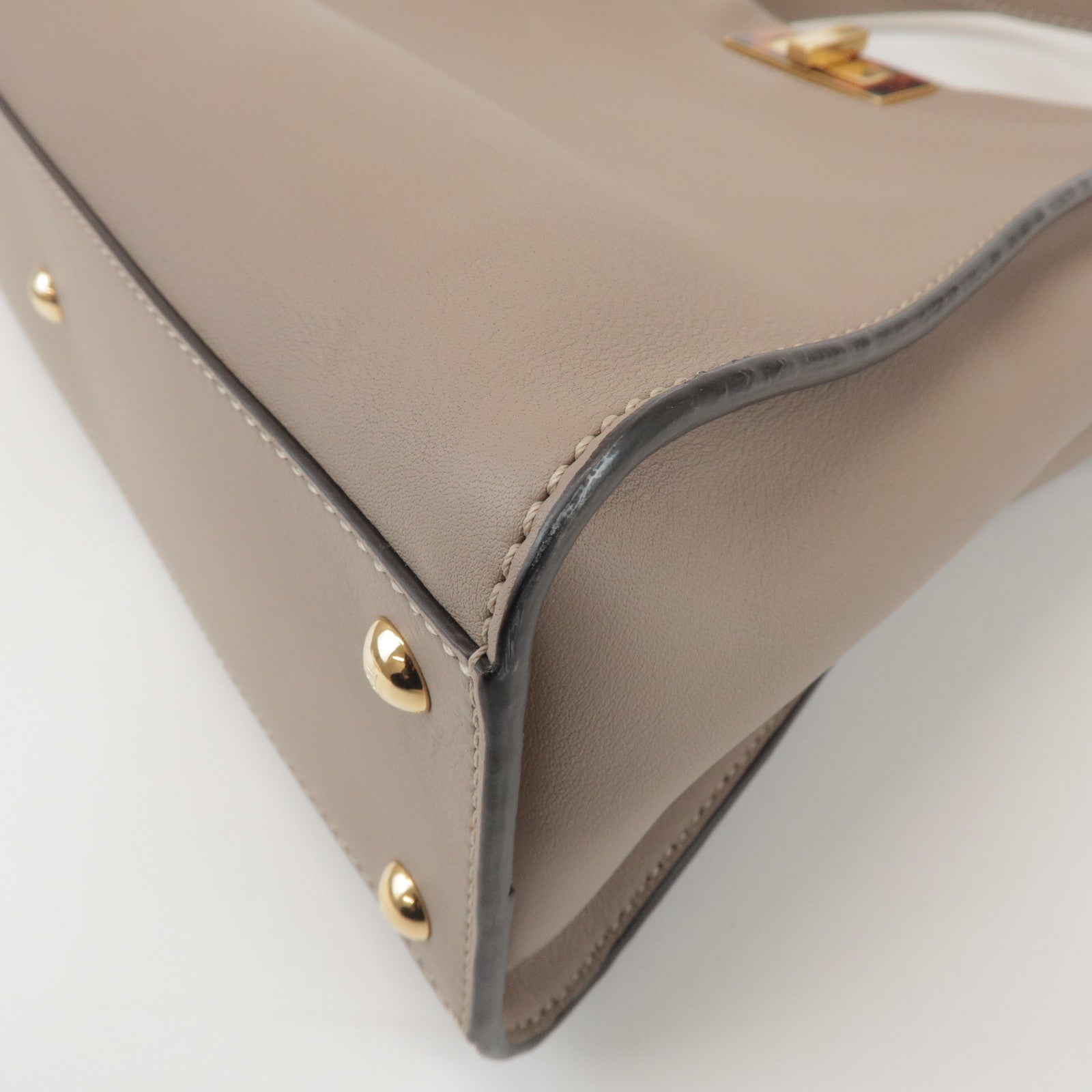 FENDI Peekaboo Leather Medium 2Way Hand Bag Greige Beige 8BN290