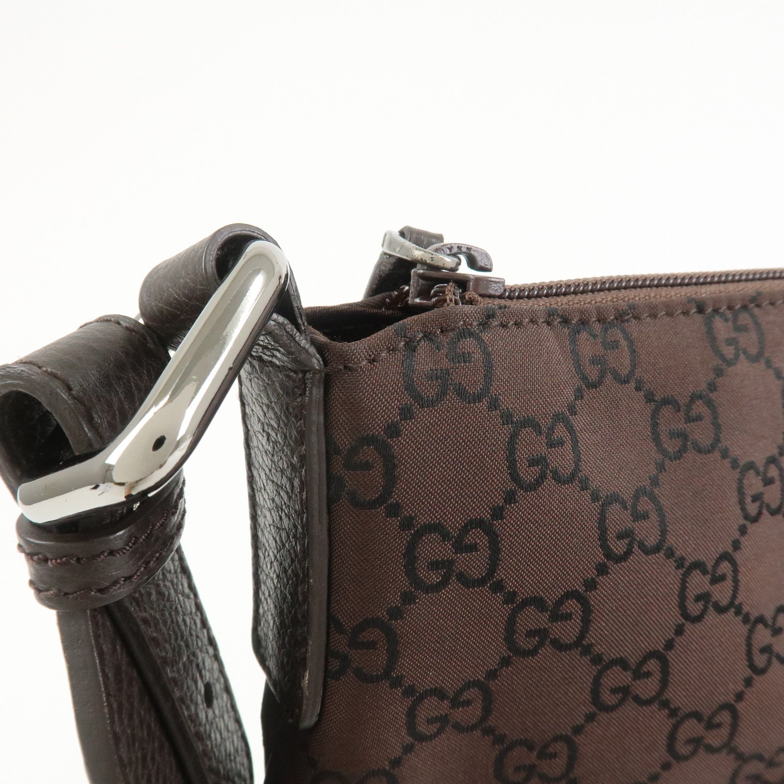 GUCCI GG Nylon Leather Shoulder Bag Crossbody Bag Dark Brown 190628
