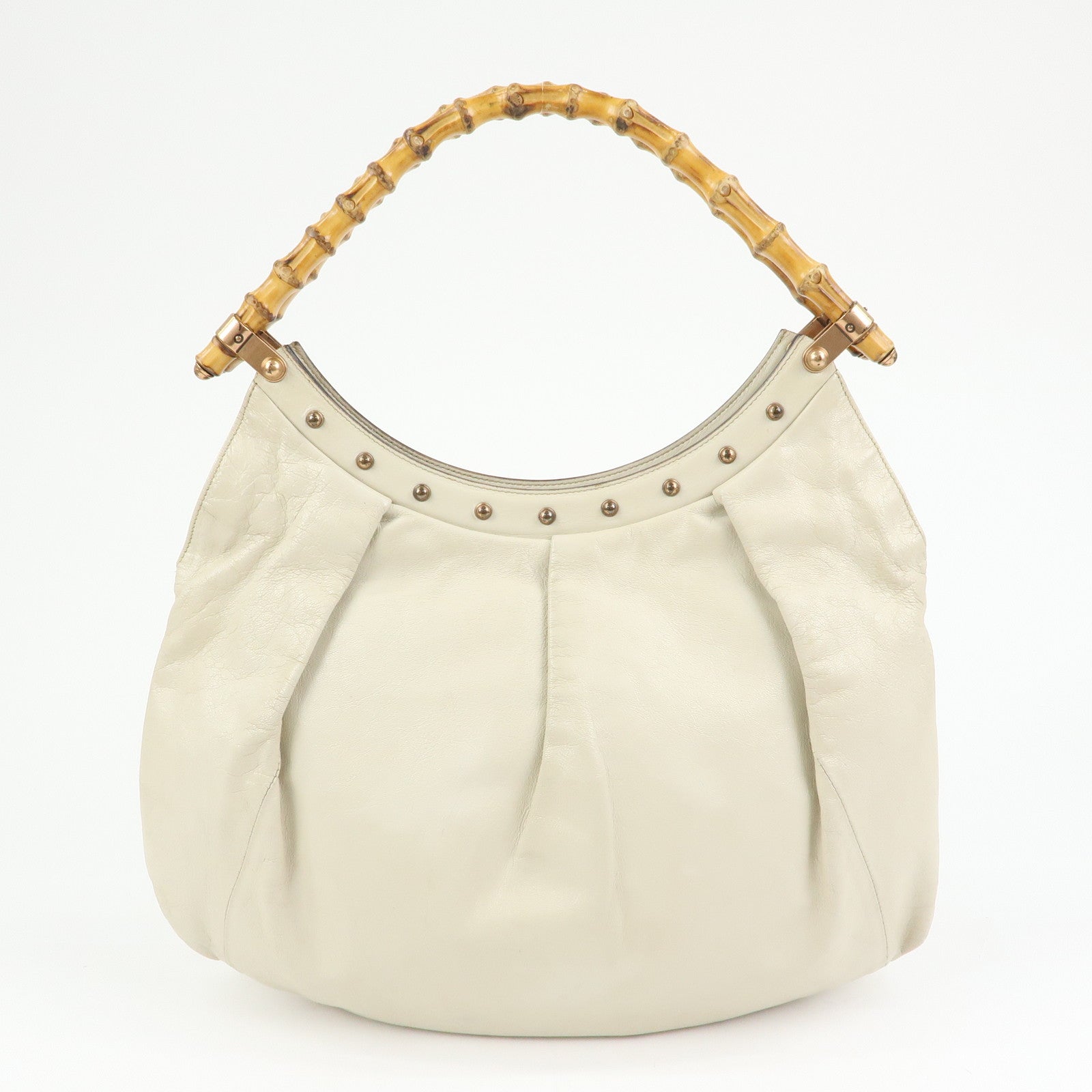 GUCCI Bamboo Leather Hand Bag Shoulder Bag Ivory 124293