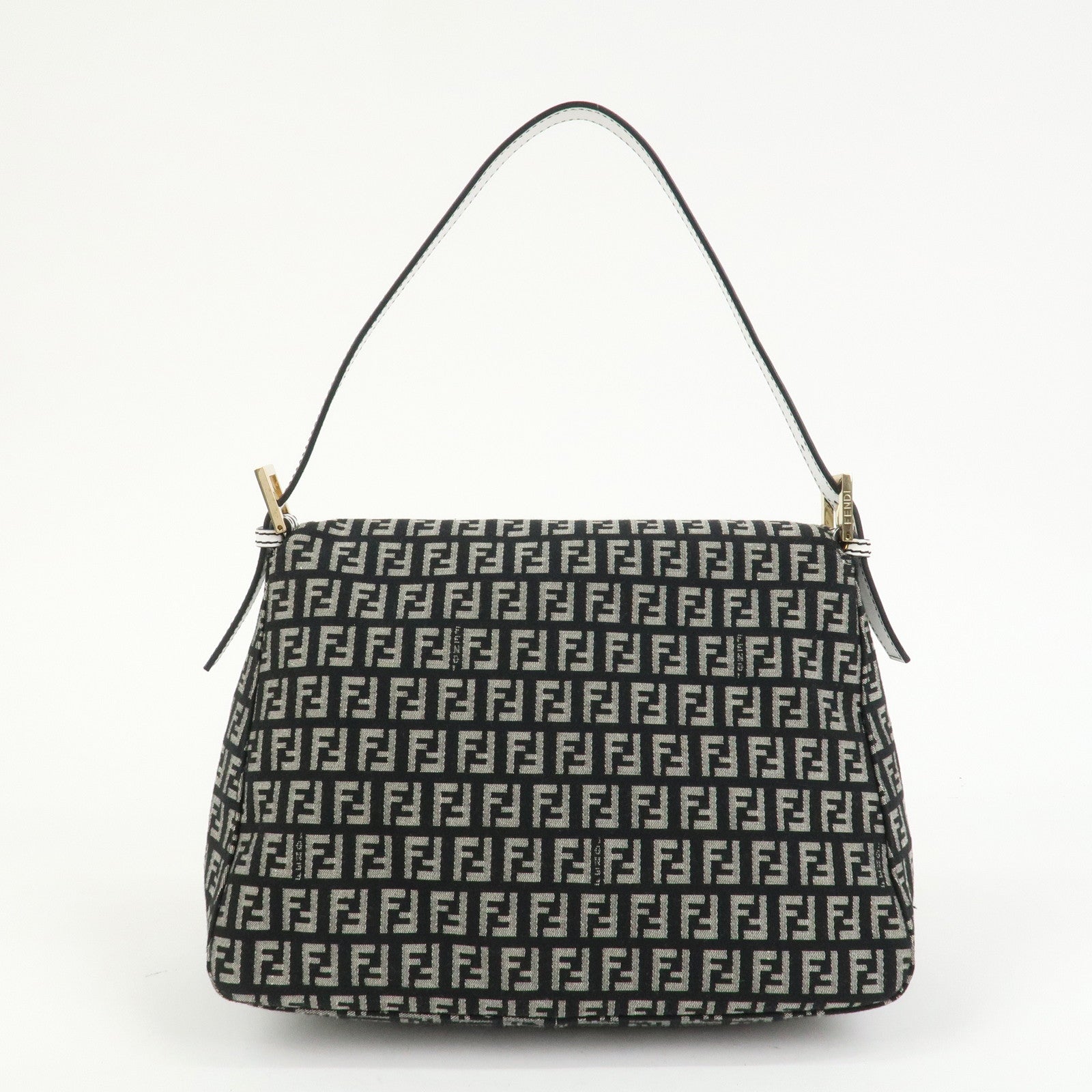 FENDI Mamma Baguette Zucchino Leather Canvas Shoulder Bag 8BR001