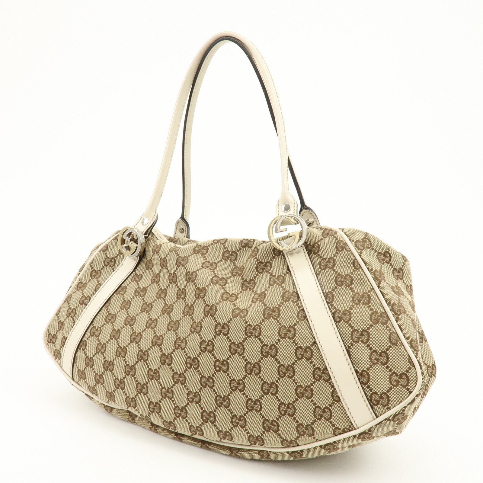 GUCCI Interlocking G GG Twins Canvas Leather Tote Bag Beige 232963