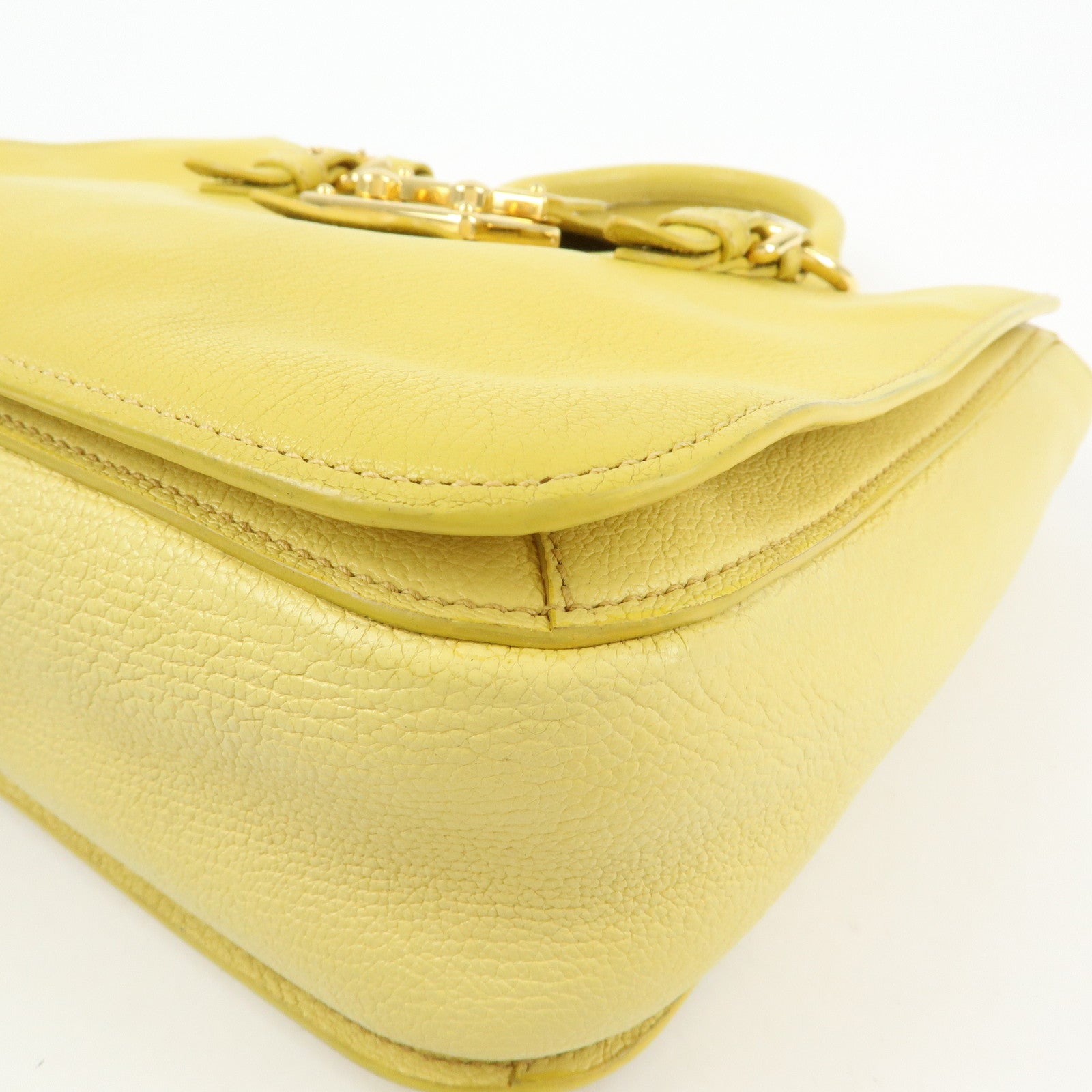 MIU MIU MADRAS Leather 2Way Bag Hand Bag Yellow RN0799