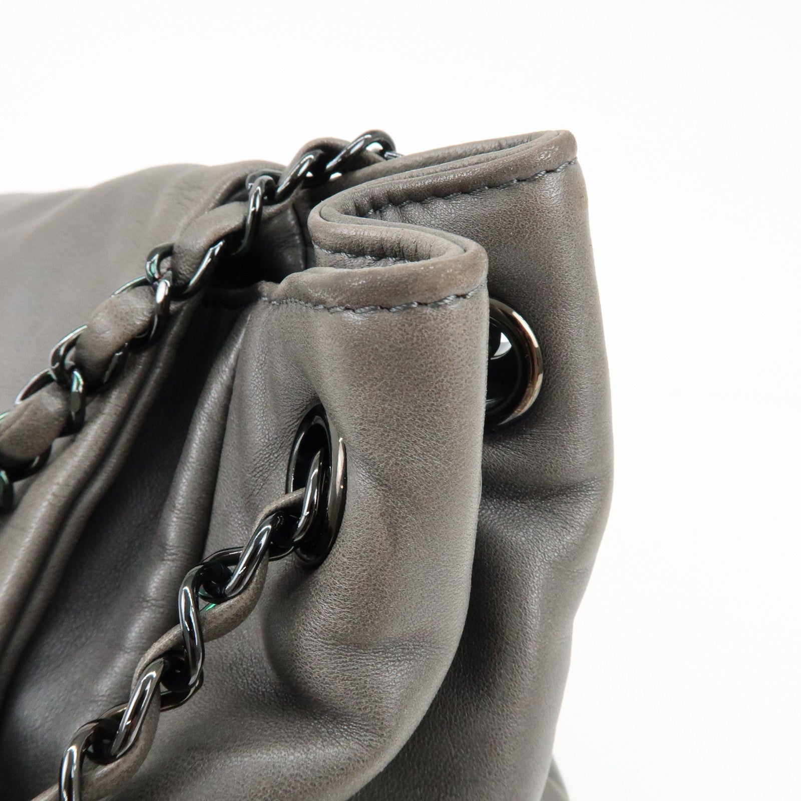 CHANEL COCO Mark Lamb Skin Chain Flap Shoulder Bag Gray
