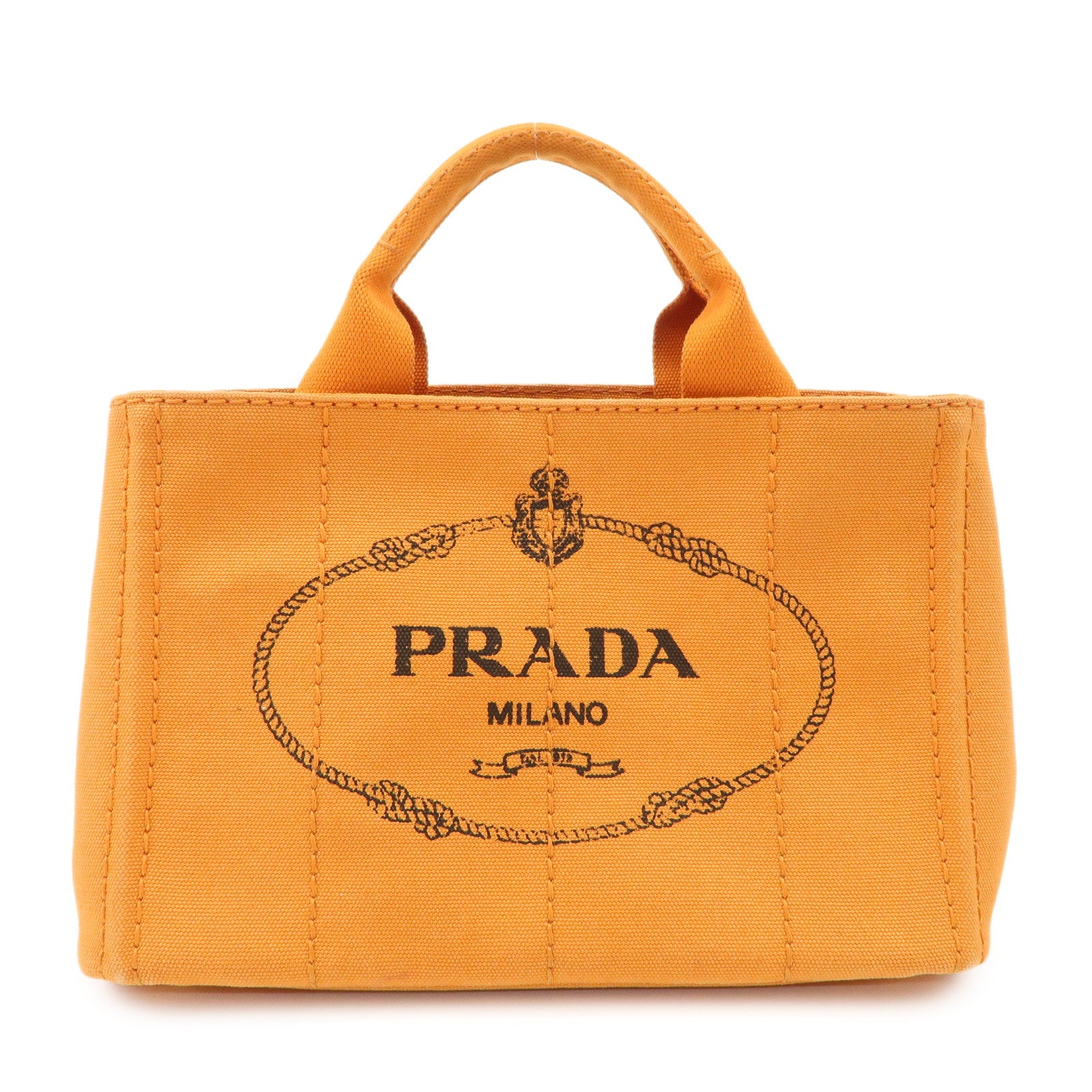 PRADA Logo Canapa Mini Canvas Tote Bag Hand Bag Orange BN2439