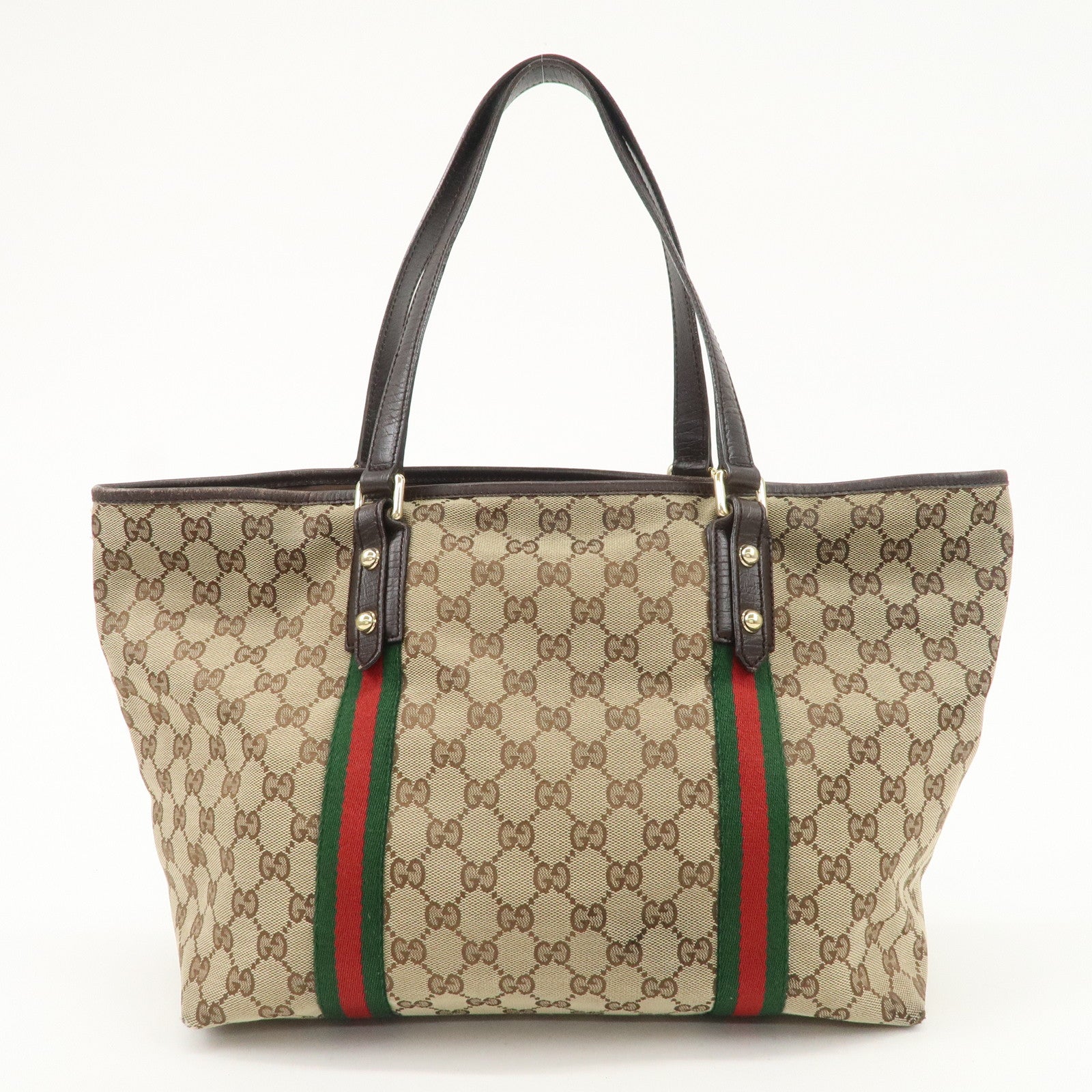 GUCCI Sherry GG Canvas Leather Tote Bag Beige Brown 139260