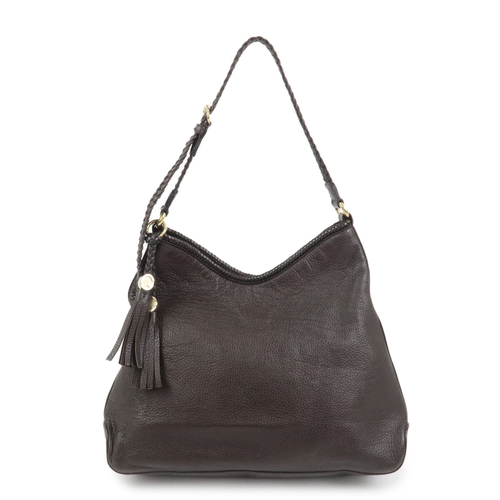 GUCCI Logo Leather Shoulder Bag Tote Bag Brown 336659