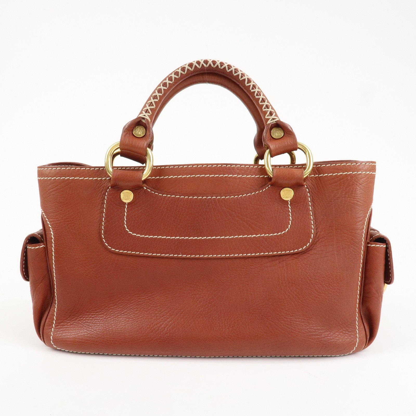 CELINE Leather Boogie Bag Hand Bag Brown Gold HDW Used