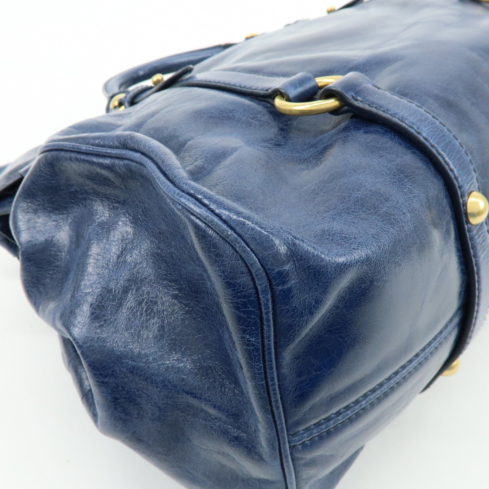 MIU MIU Side Ribbon Large Leather 2Way Bag Shoulder Bag Navy RT0365