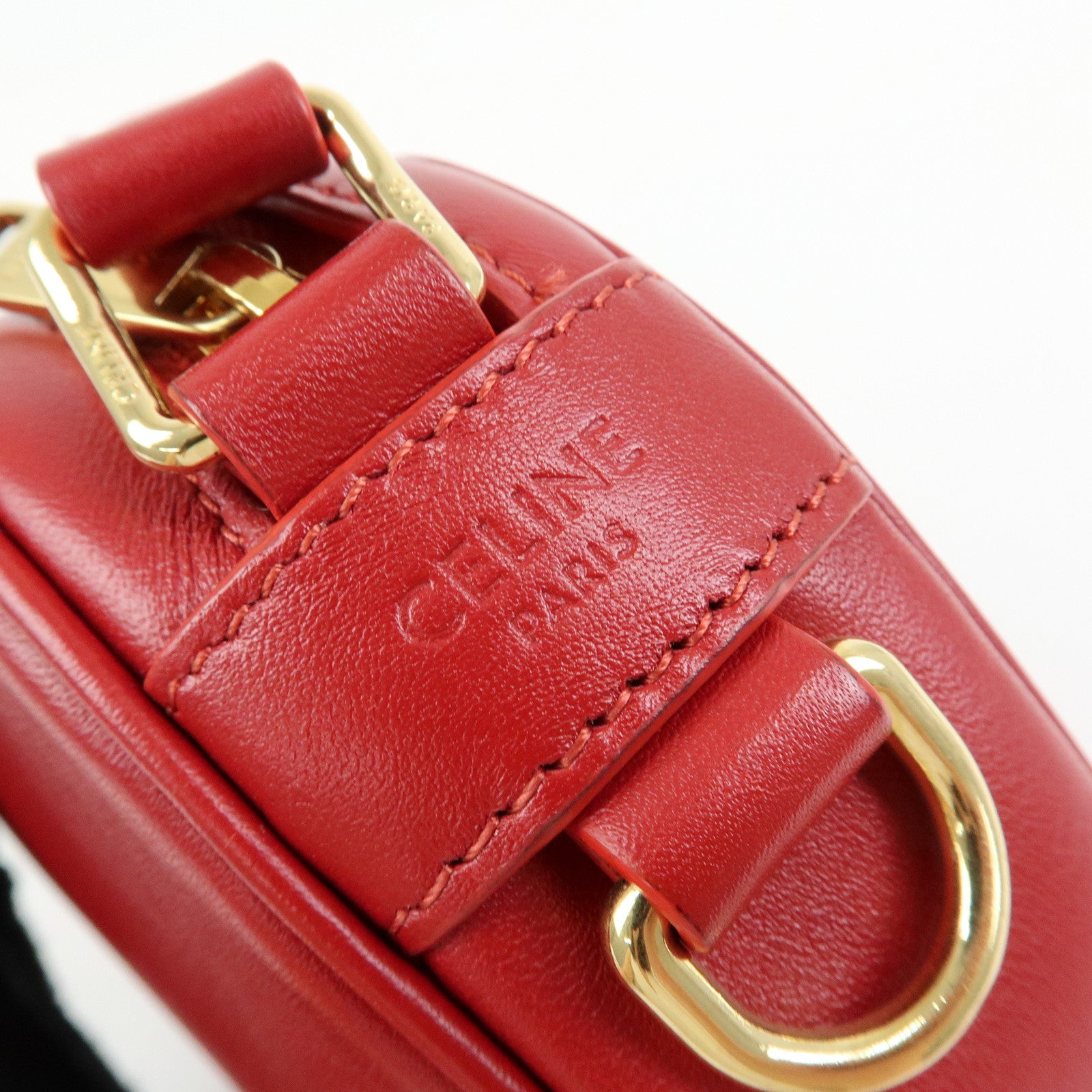 CELINE Leather Shoulder Bag Crossbody Bag C Charm Red