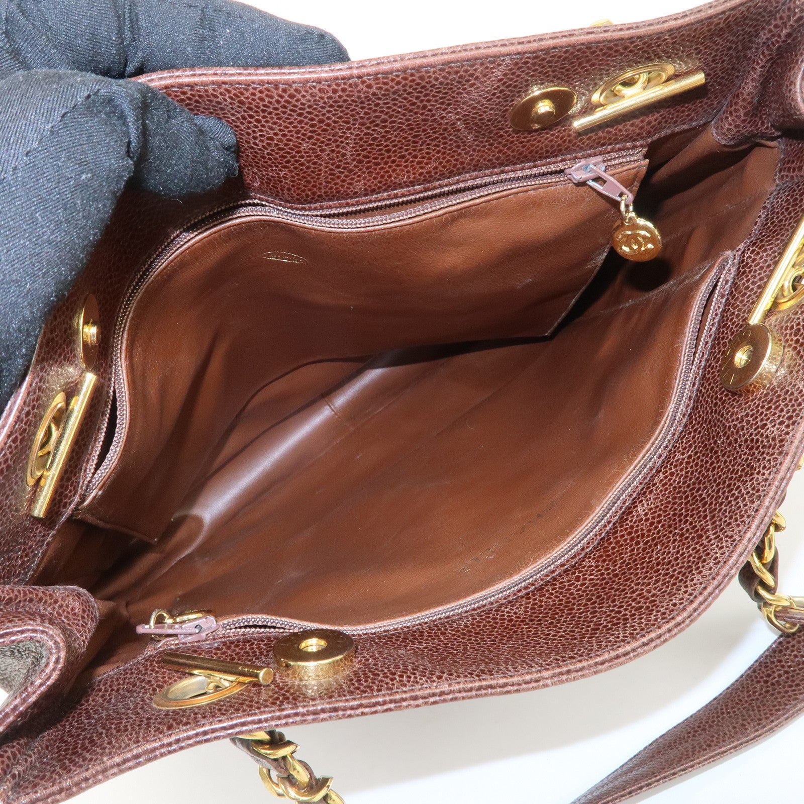 CHANEL COCO Mark Caviarskin Shoulder Bag Brown Gold