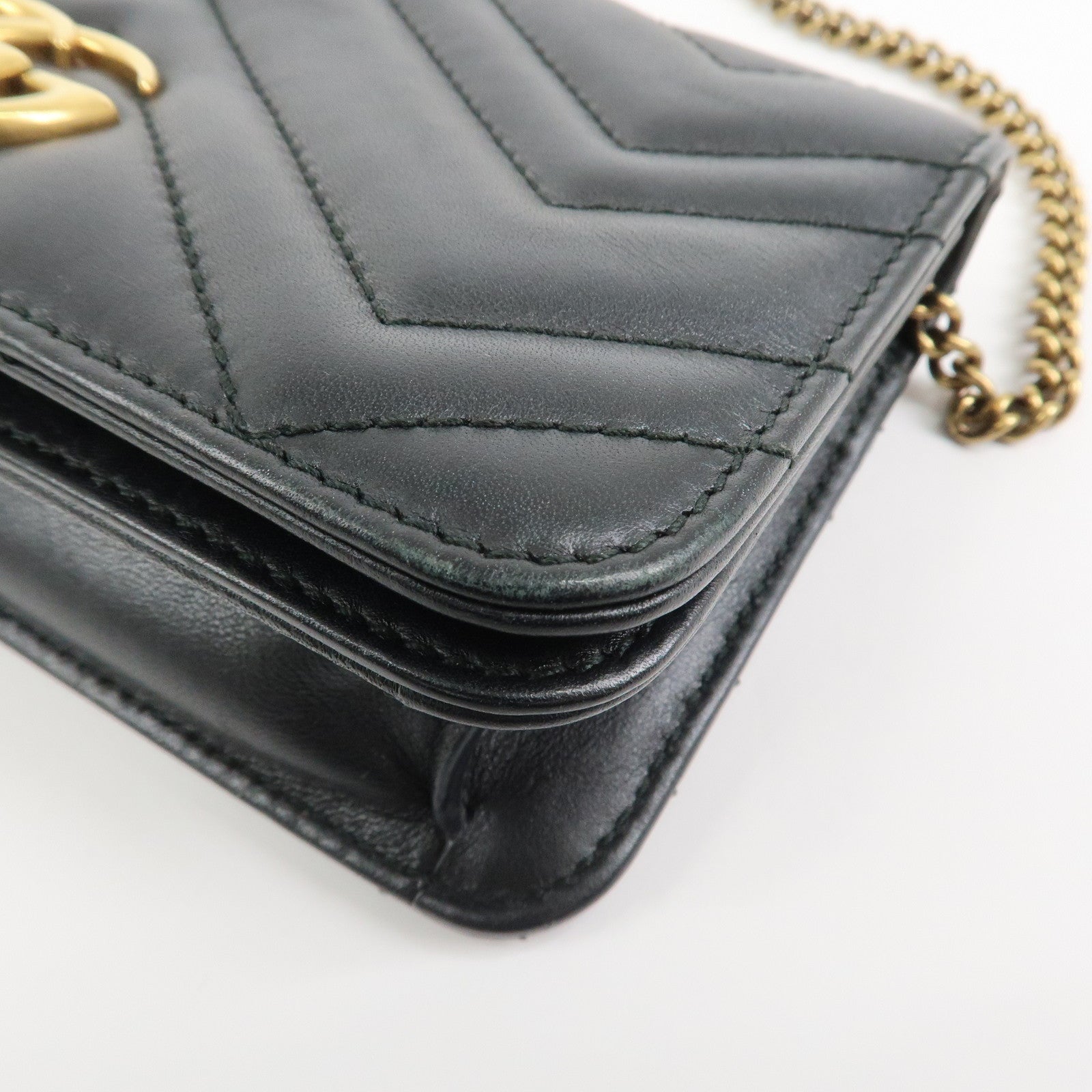 GUCCI GG Marmont Leather Chain Shoulder Bag Black Gold 488426