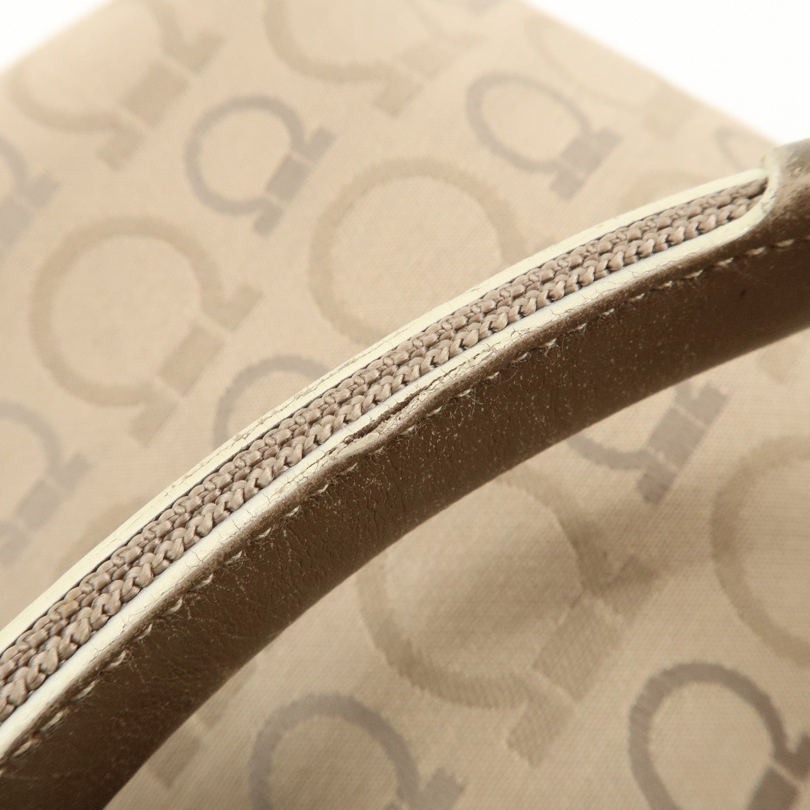 Ferragamo Gancini Canvas Leather Shoulder Bag Tote Bag Brown