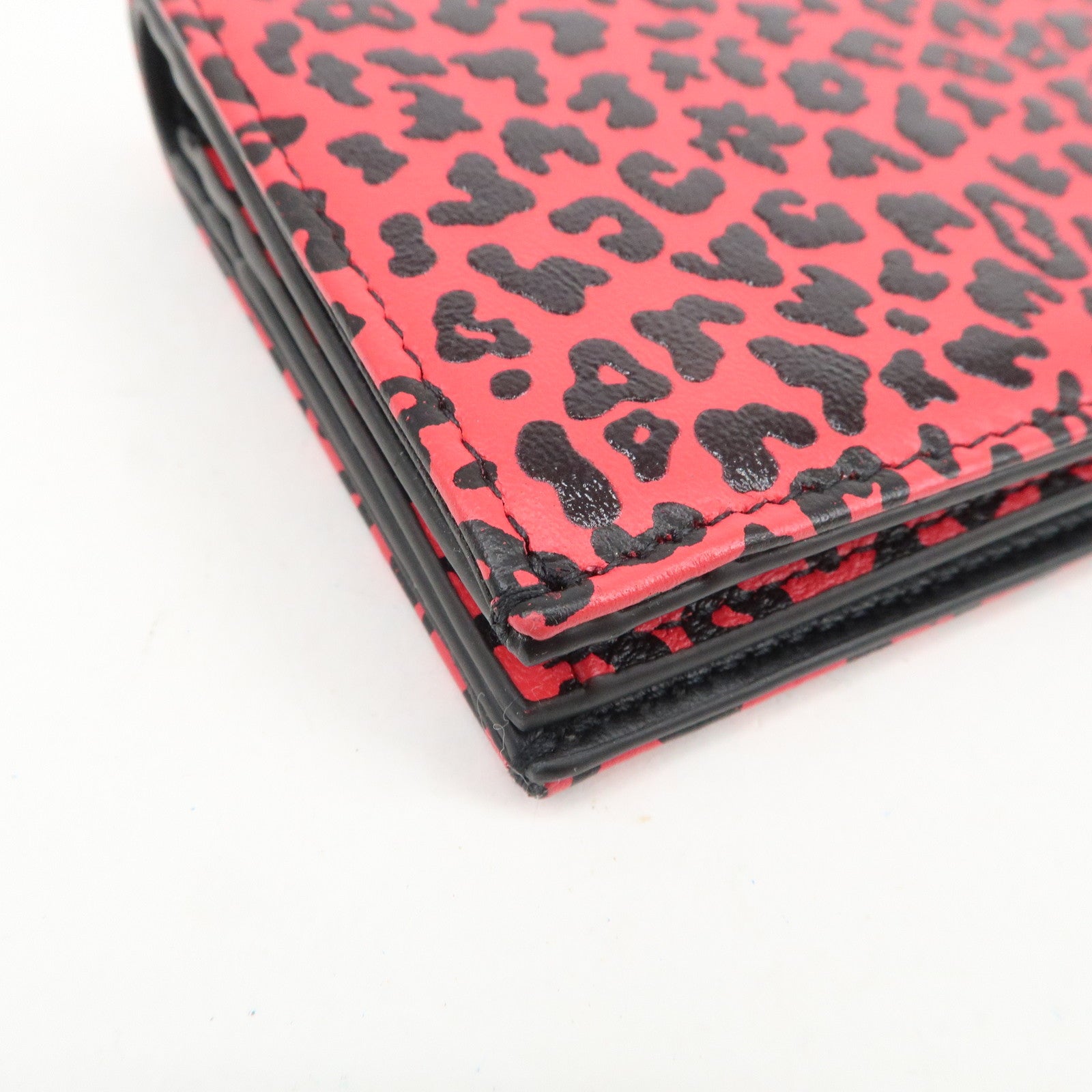 Christian Dior Leopard Embossed Leather Bi-fold Compact Wallet Pink