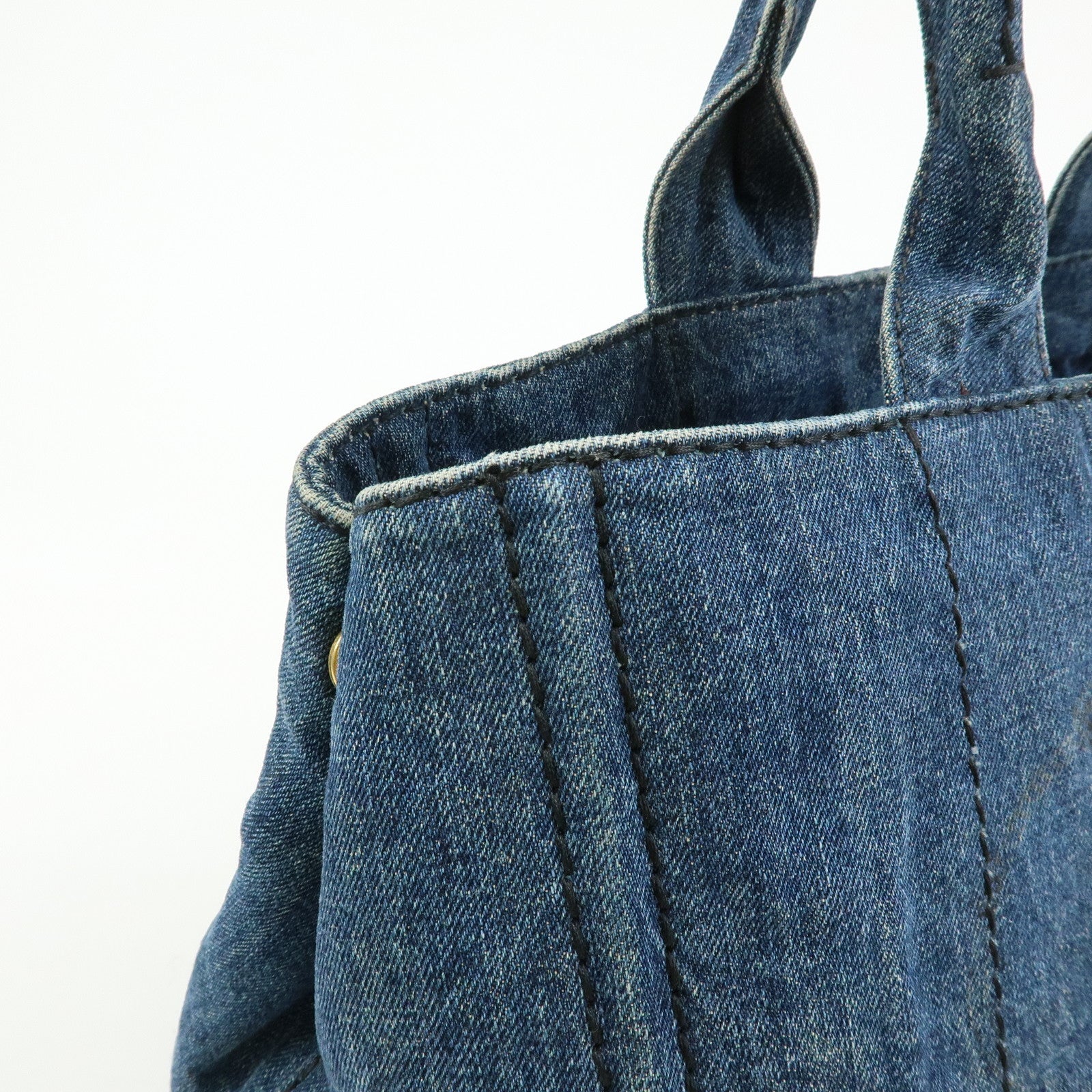 PRADA Logo Canapa Canvas Denim Tote Bag Hand Bag Blue B1877B