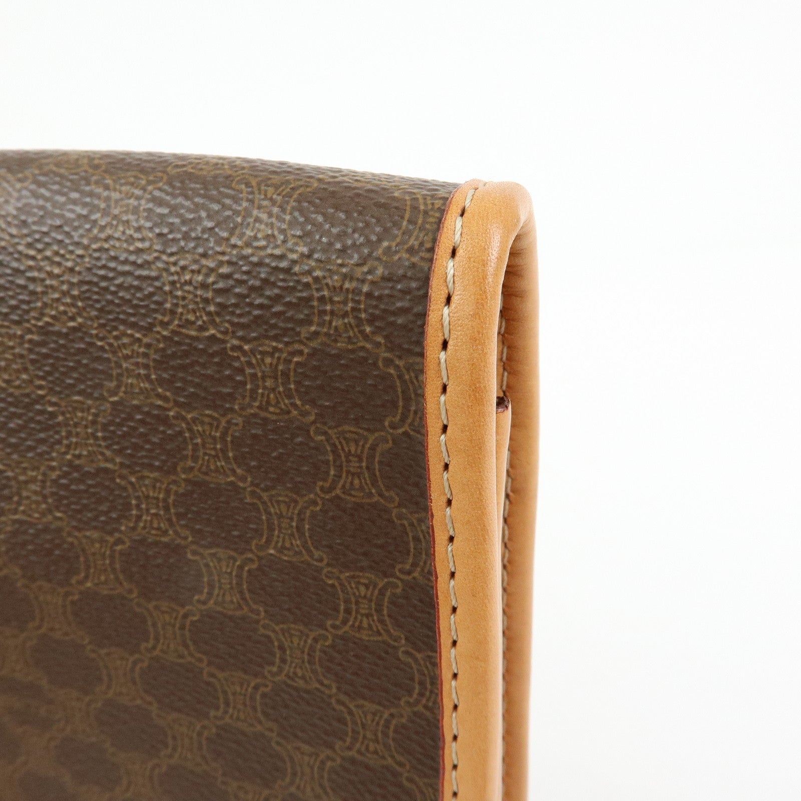 CELINE Logo Macadam PVC Leather Clutch Bag Flat Pouch Brown