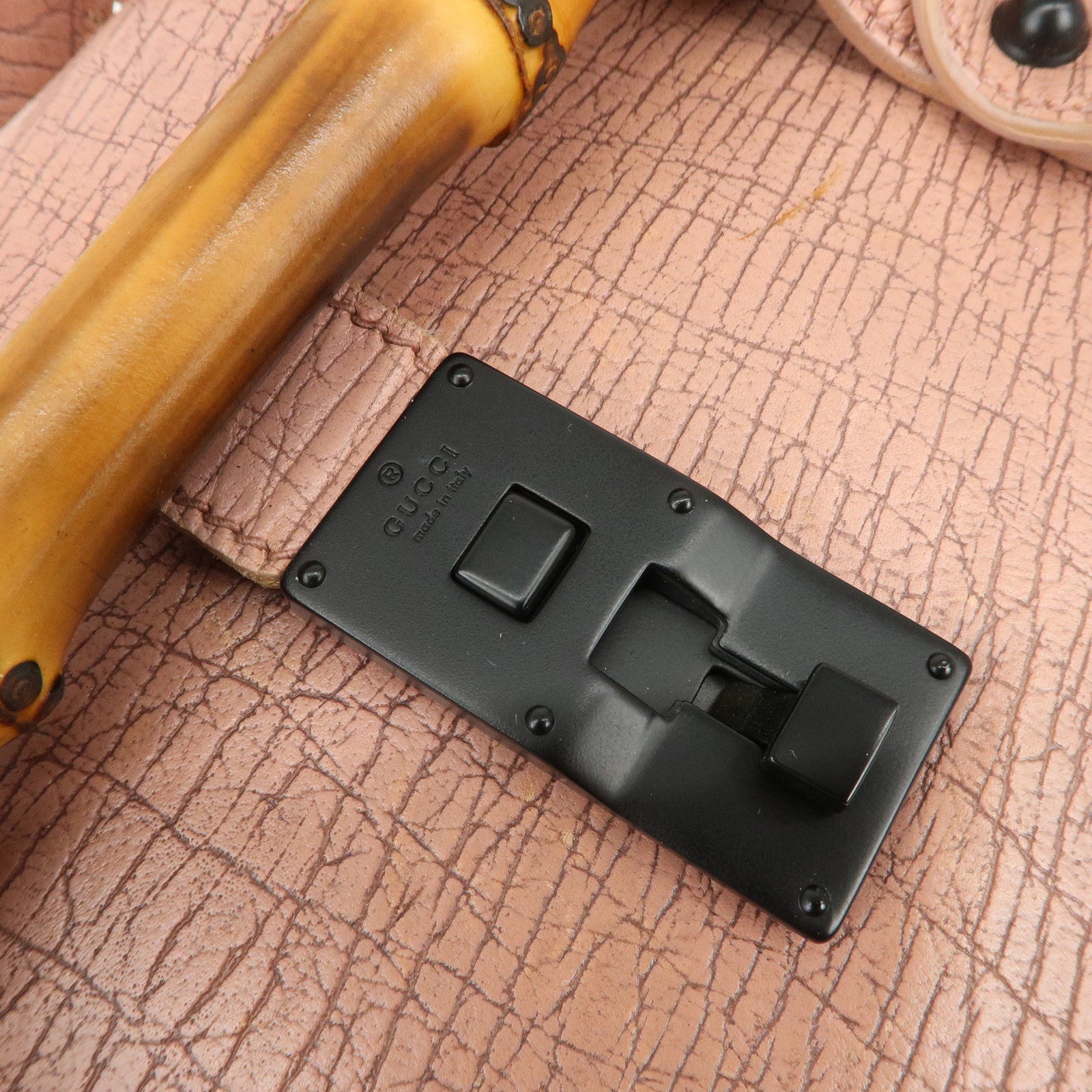 GUCCI Bamboo Embossed Leather Shoulder Bag Hand Bag Pink 111715