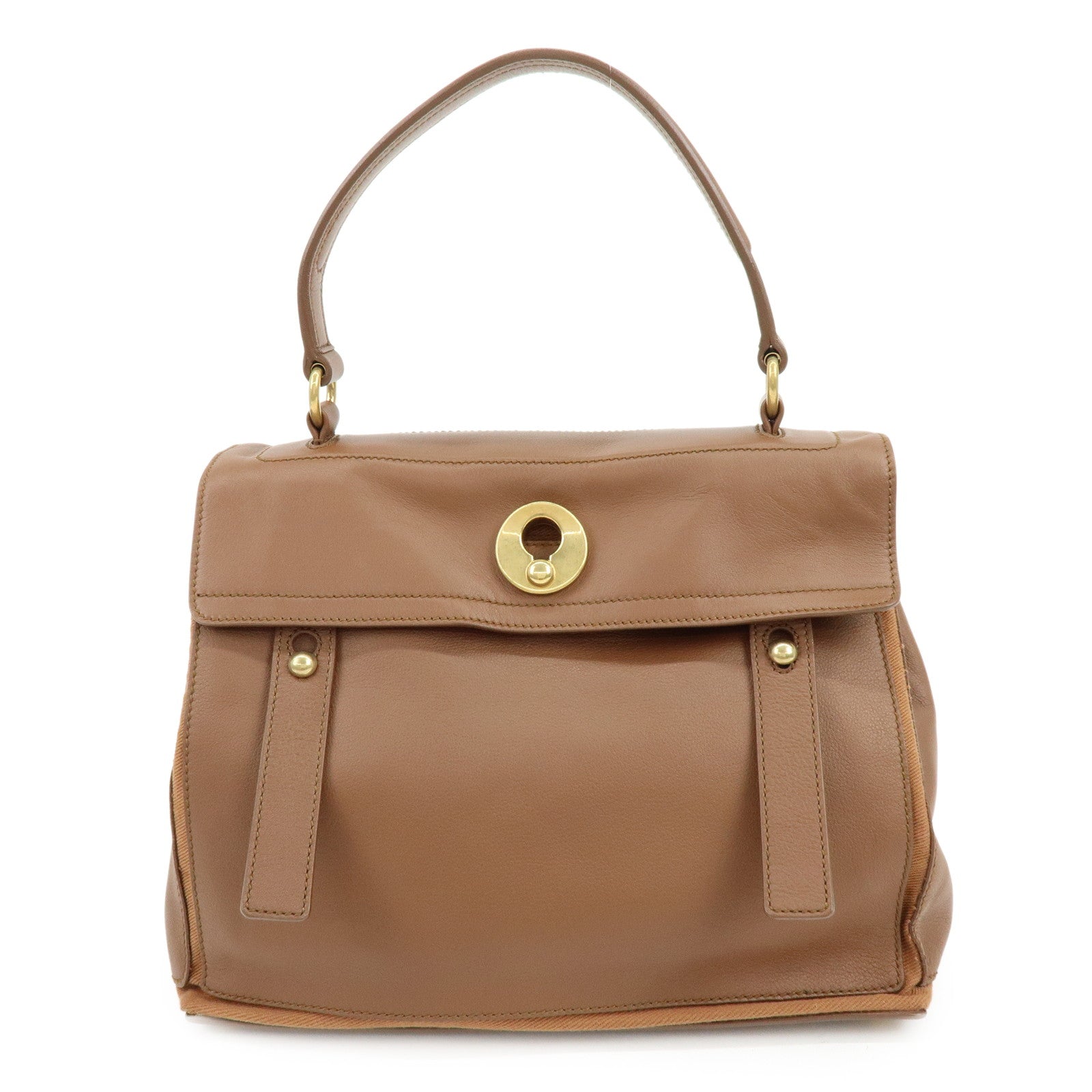 SAINT LAURENT PARIS Muse Two Leather Canvas Hand Bag Brown 229630
