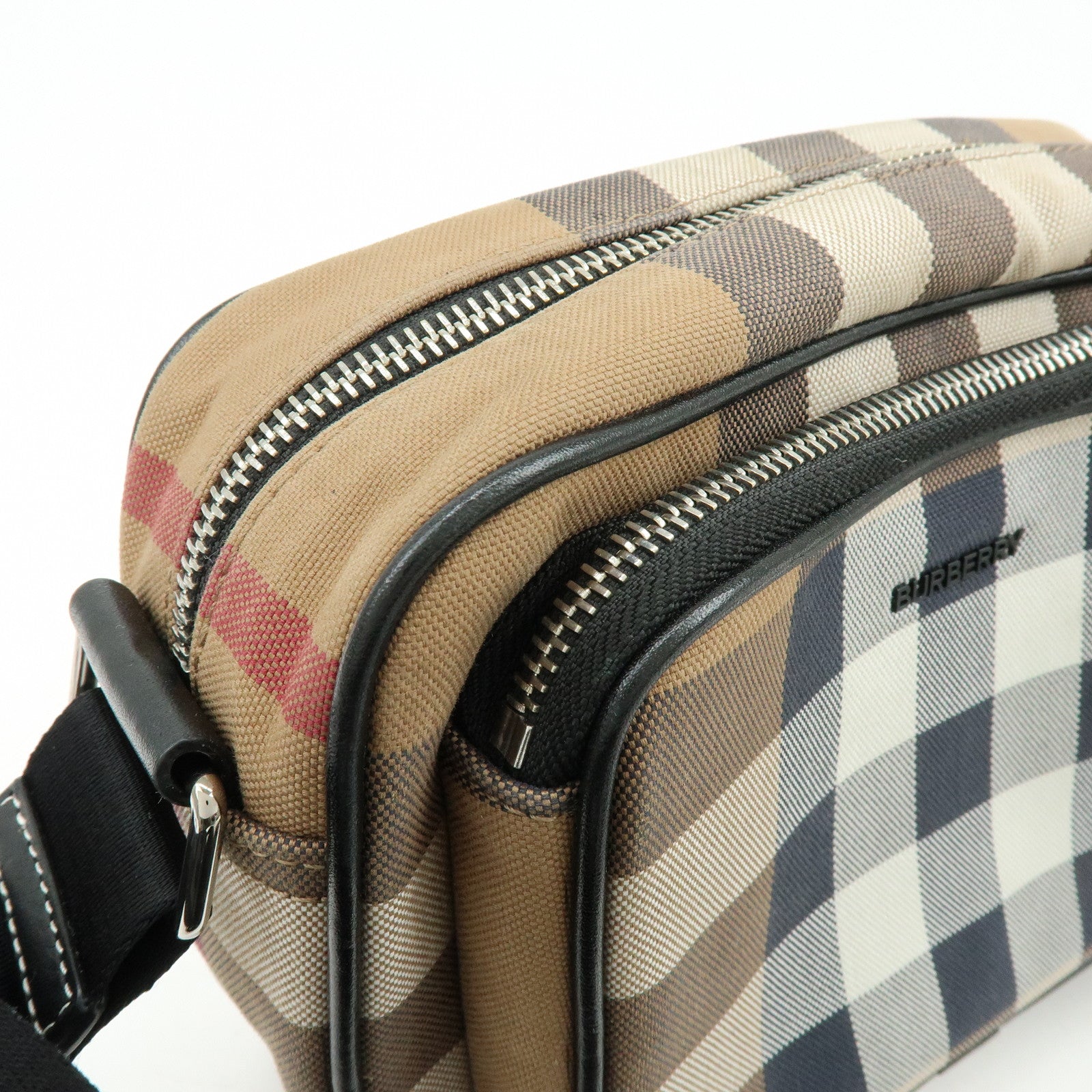 BURBERRY Nova Plaid Canvas Leather Shoulder Crossbody Bag Beige