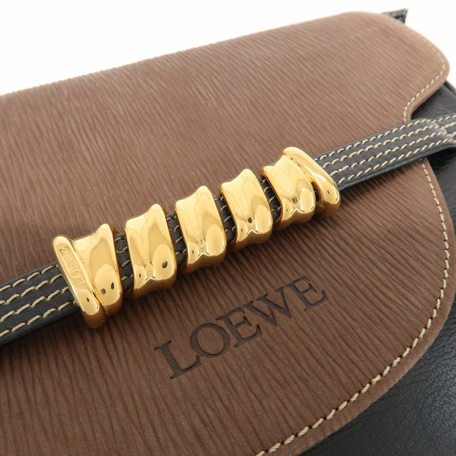 LOEWE Velazquez Logo Leather Clutch Bag Black Brown