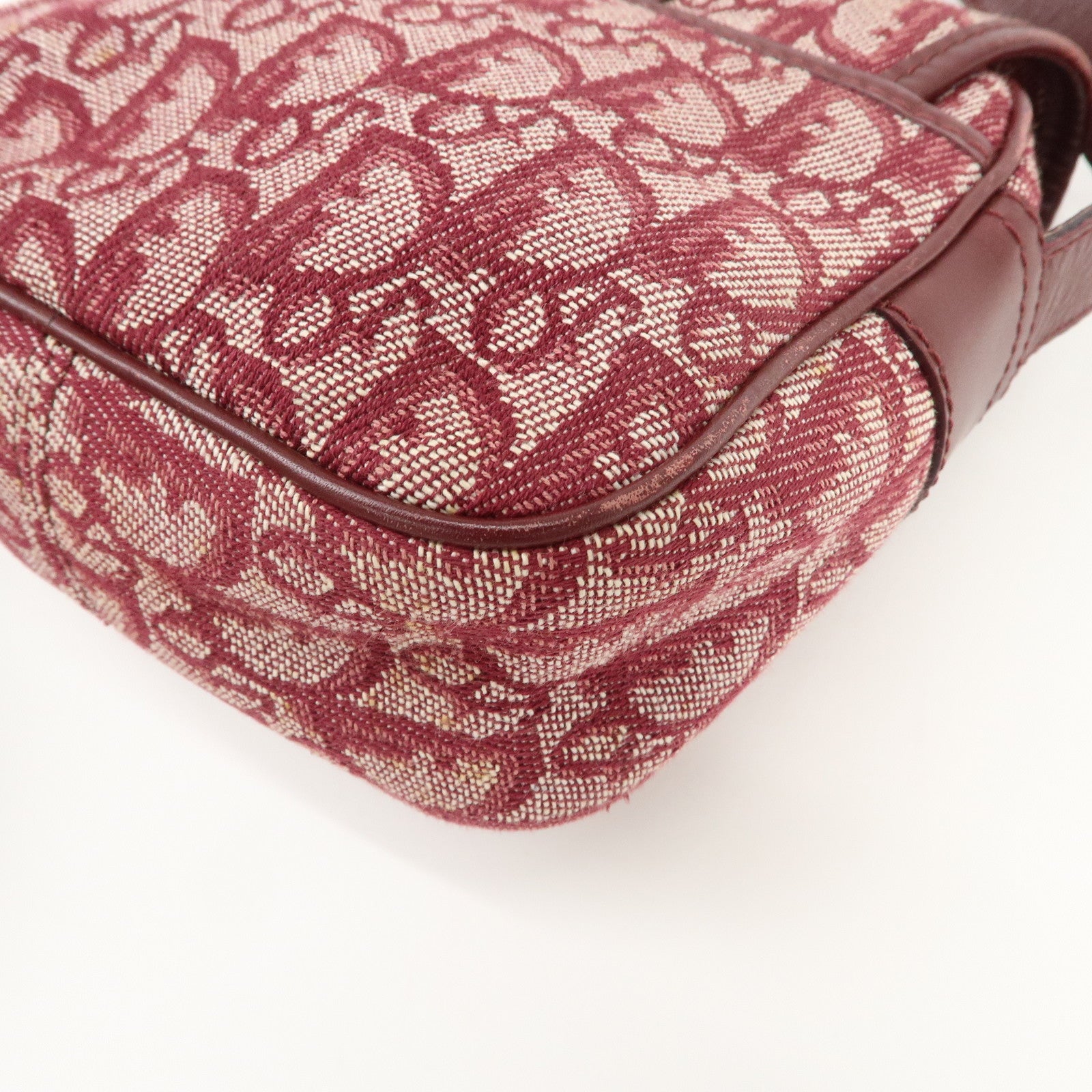 Christian Dior Trotter Jacquard Leather Shoulder Bag Burgundy