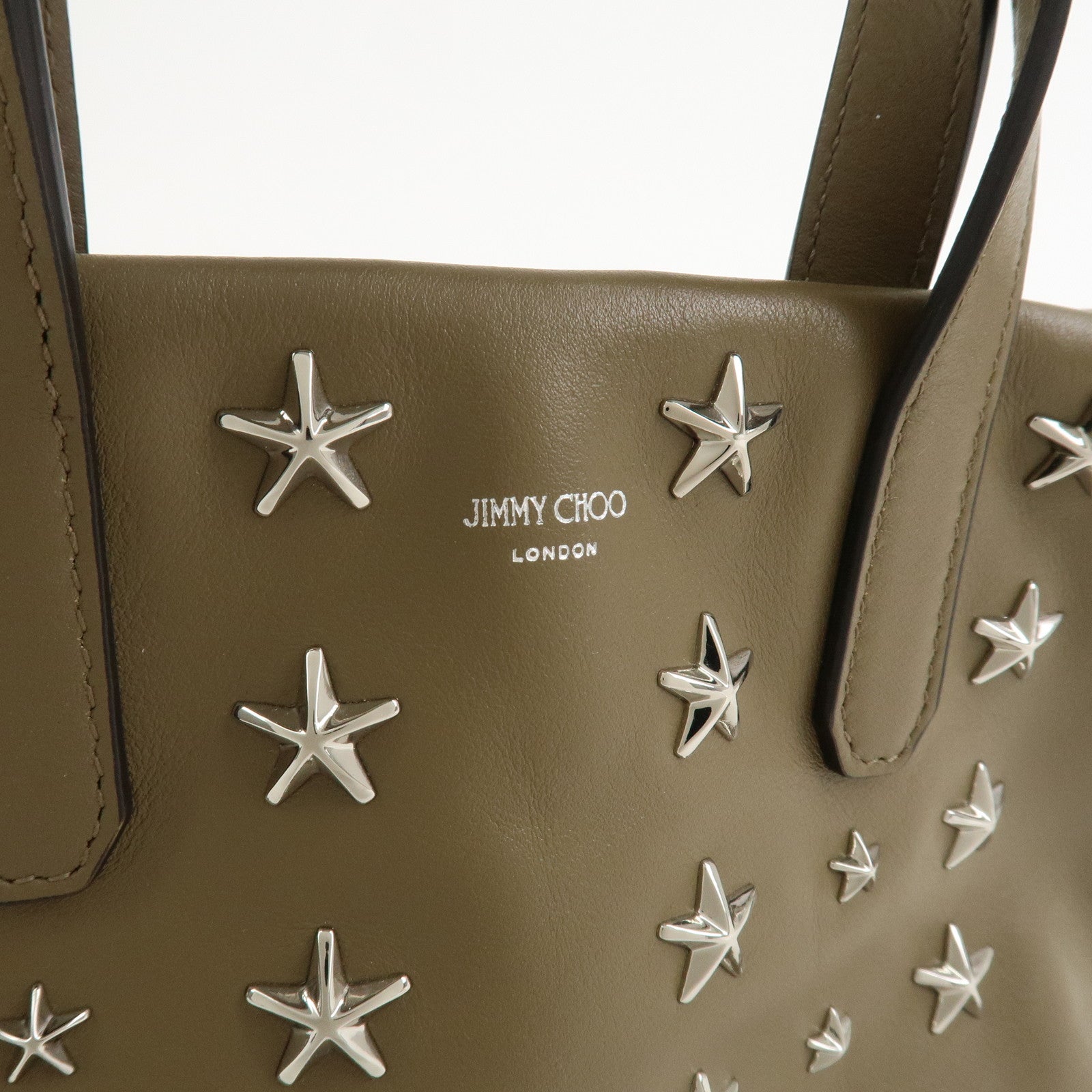 JIMMY CHOO Leather 2Way Bag Hand Bag Shoulder Bag Star Studs Brown