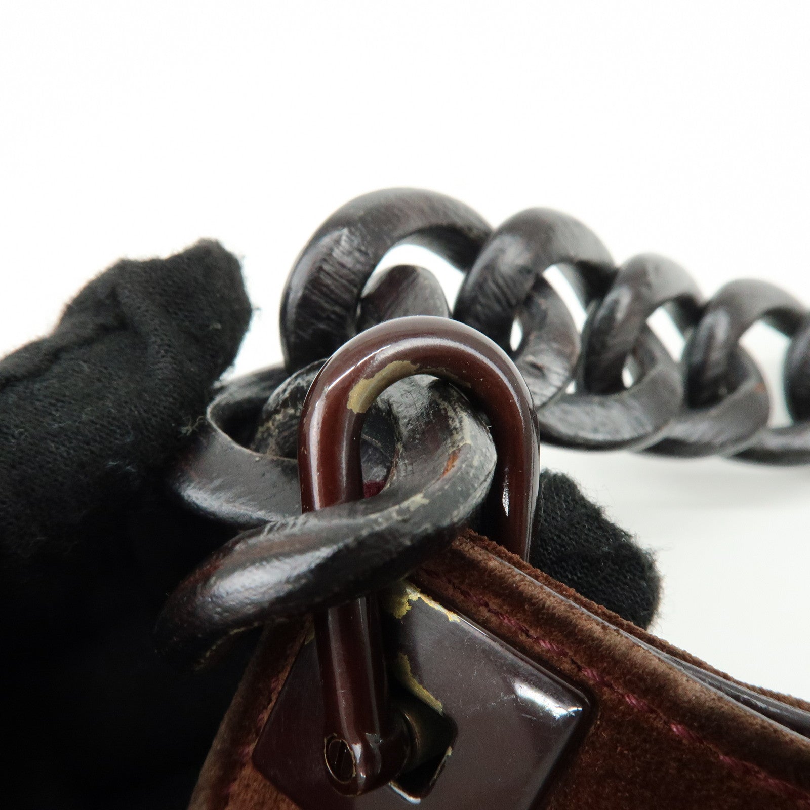 GUCCI Suede Wood Shoulder Bag Crossbody Bag Brown 002・1705