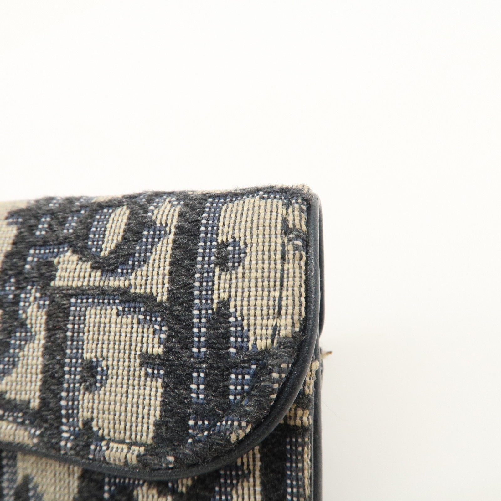 Christian Dior Oblique Canvas Leather Saddle Card Case Beige Navy Used