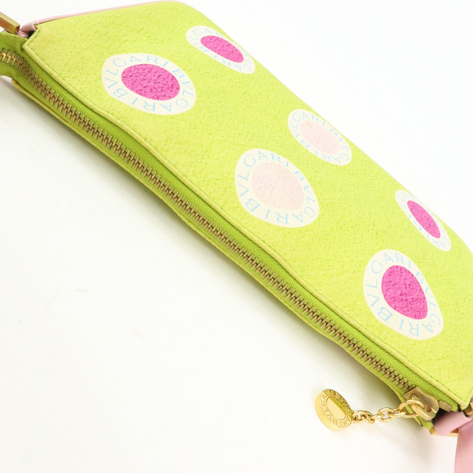 BVLGARI Nylon Leather Shoulder Bag Hand Bag Light Pink Light Green