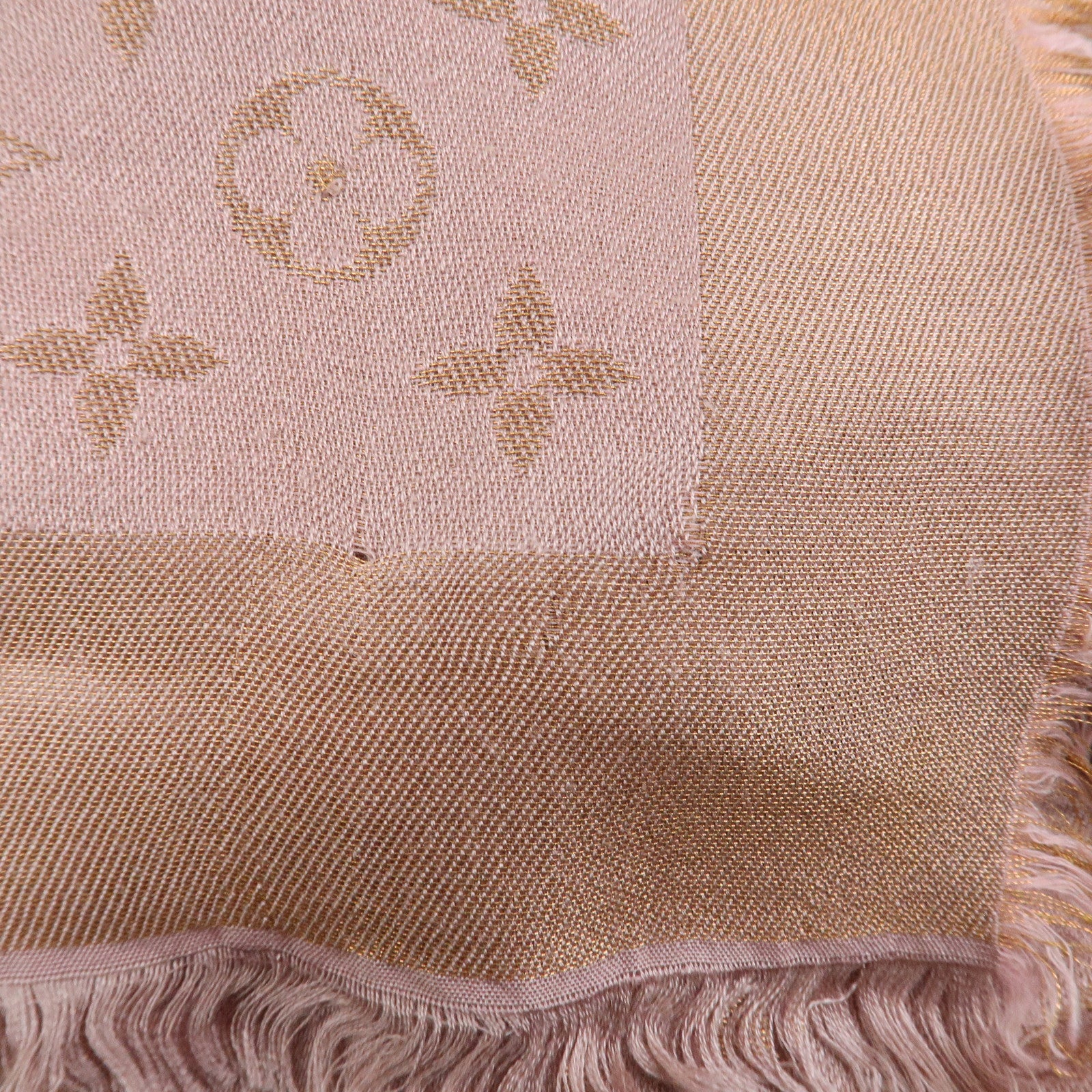 Louis Vuitton Monogram Shine Silk Wool Scarf Shawl Pink M75700