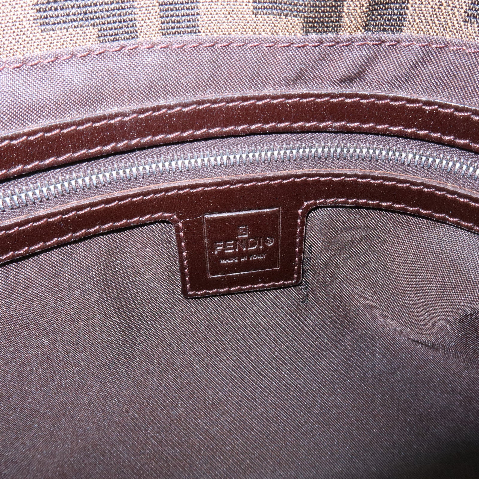 FENDI Mamma Baguette Zucca Canvas Leather Shoulder Bag Brown 26325